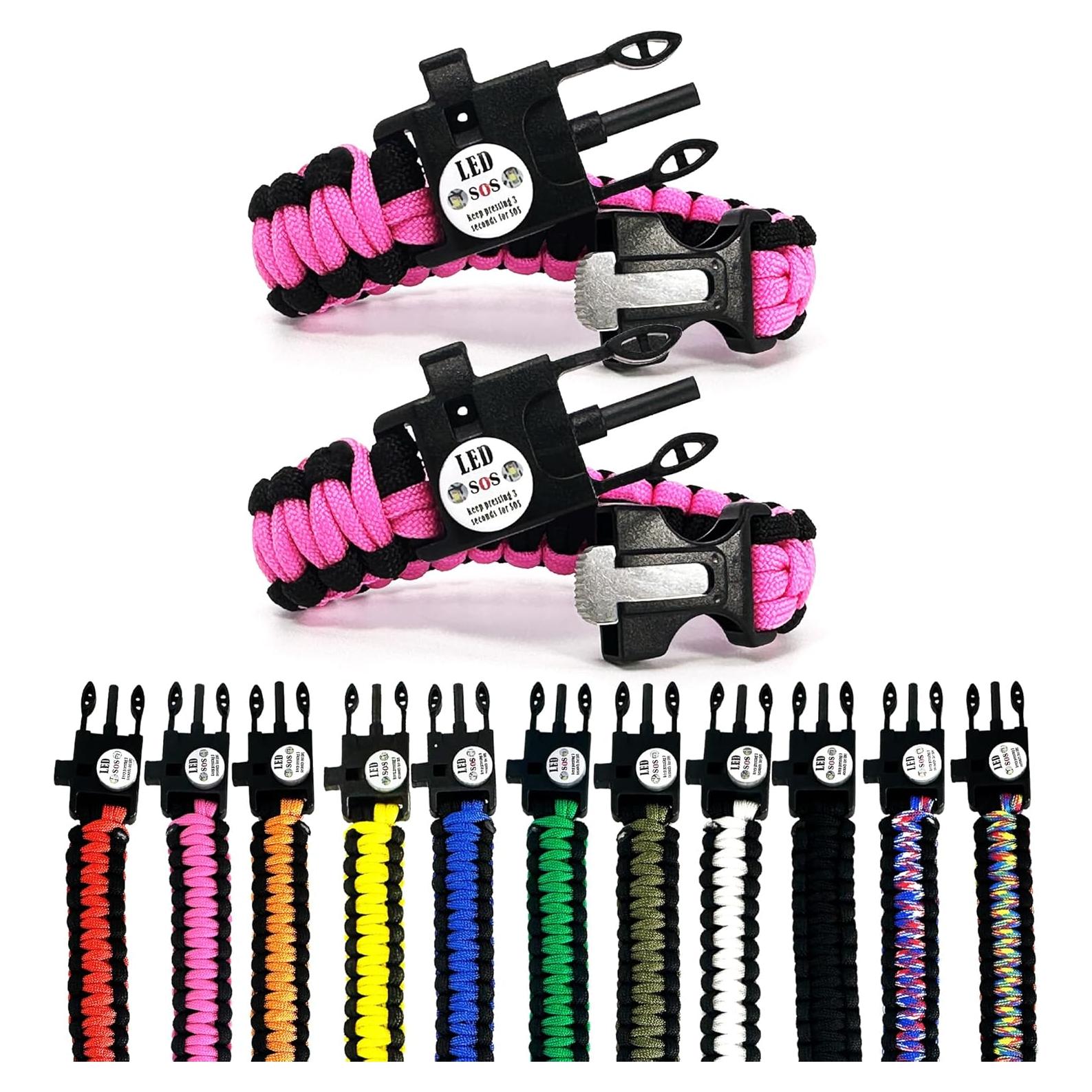Pulsera de Paracord P-51 Spark and Shine Rosa 550 con Luz LED