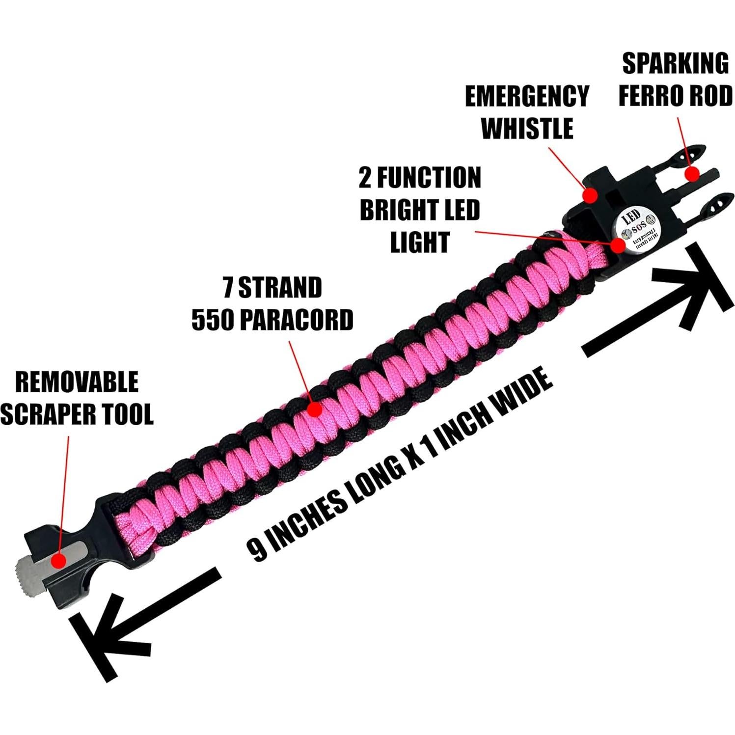 Pulsera de Paracord P-51 Spark and Shine Rosa 550 con Luz LED