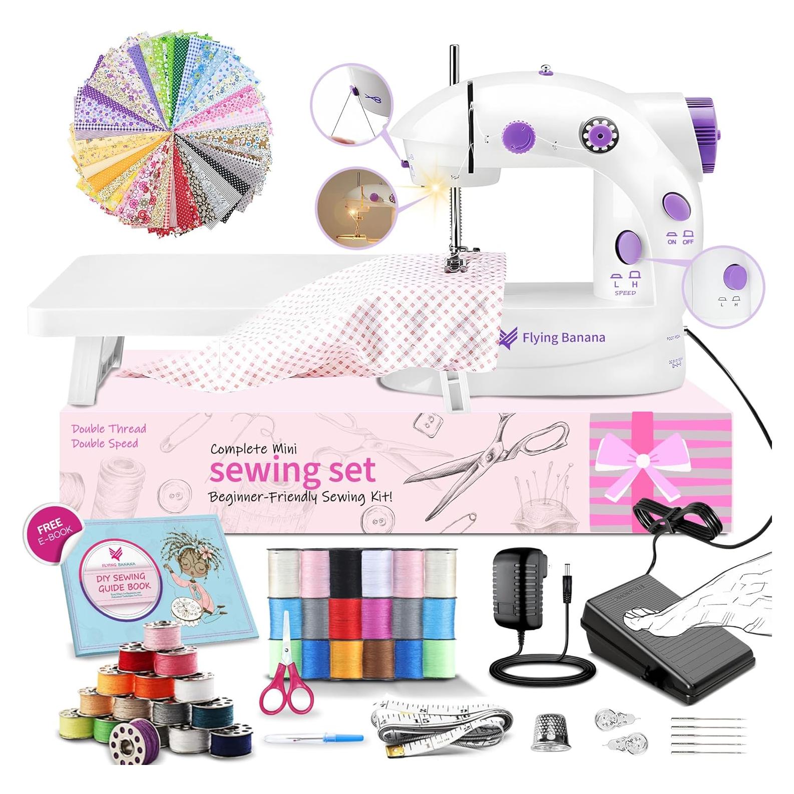 Mini Máquina de Coser Portátil Flying Banana 404 con Kit de Costura