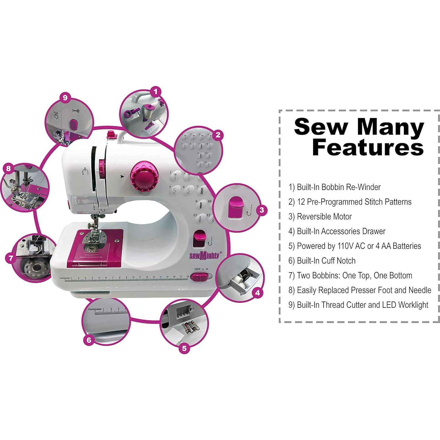 Máquina de Coser Portátil Sew Mighty Poderosa Multi - 12 Patrones