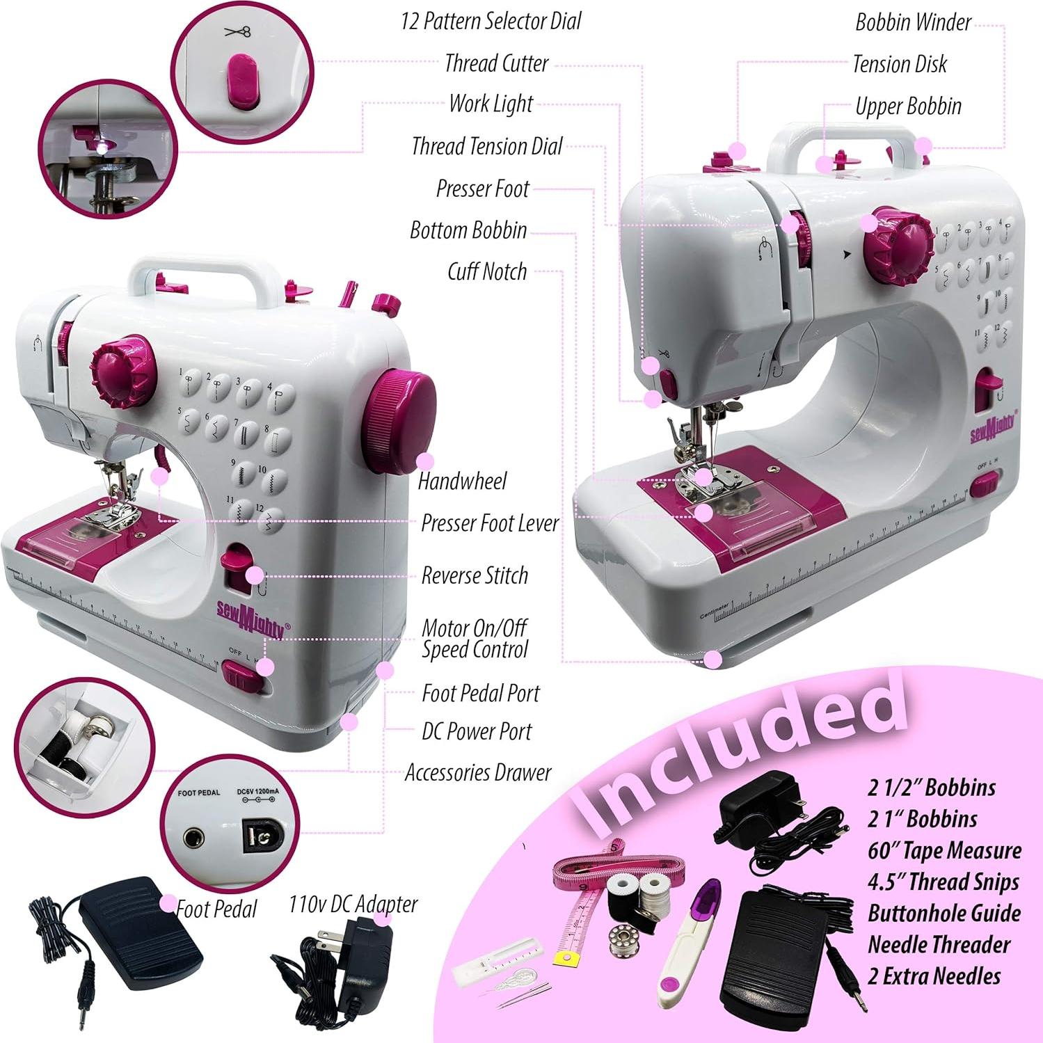 Máquina de Coser Portátil Sew Mighty Poderosa Multi - 12 Patrones