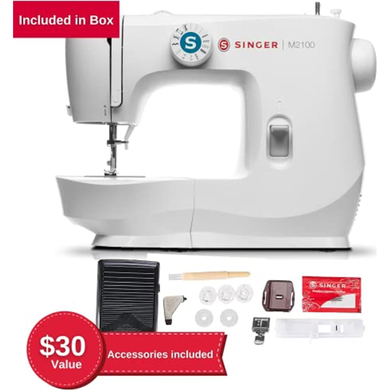 Máquina de Coser SINGER M2100 Ligera con 63 Puntadas y Luz LED