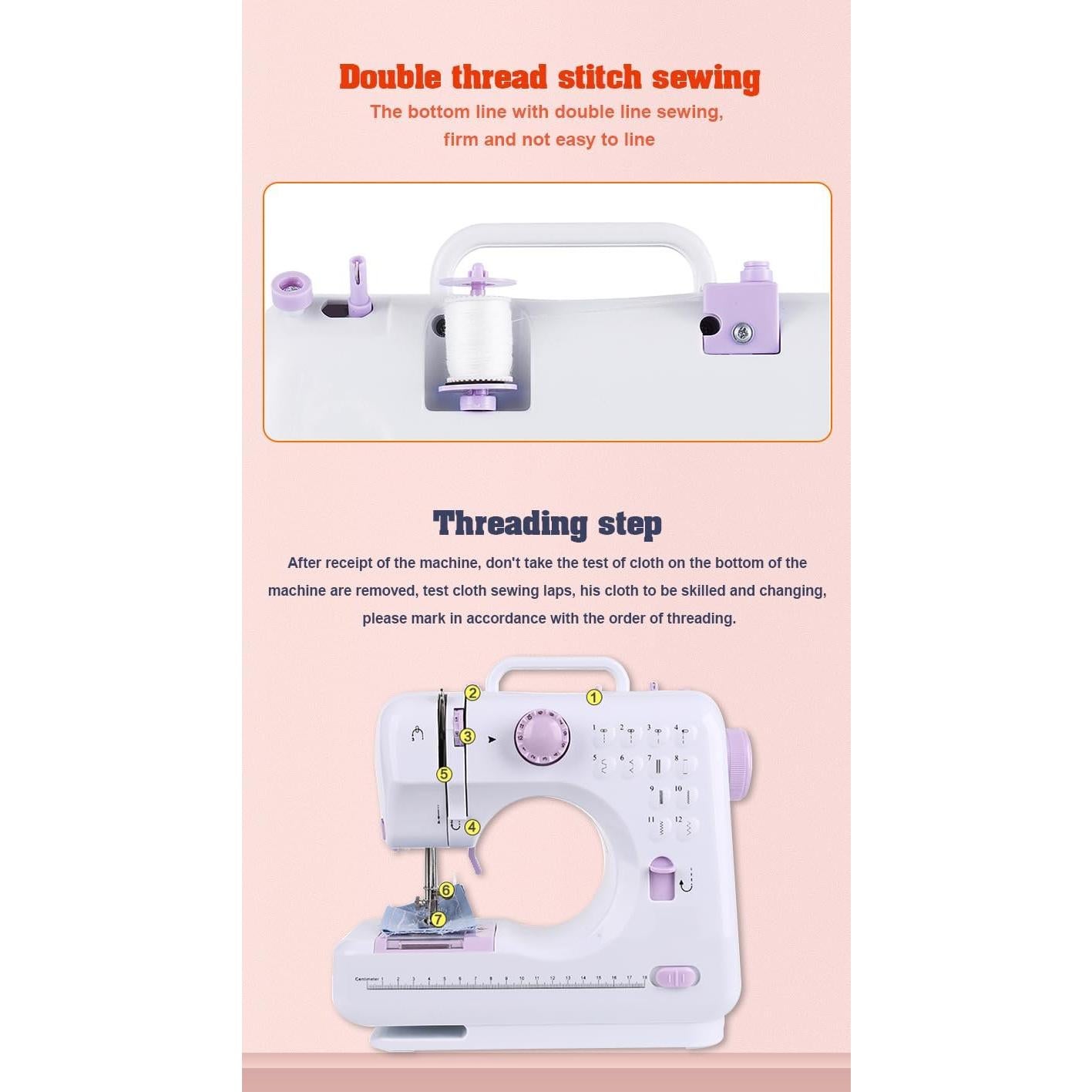 Máquina de Coser Eléctrica Mini Portátil 12 Puntadas 2 Velocidades