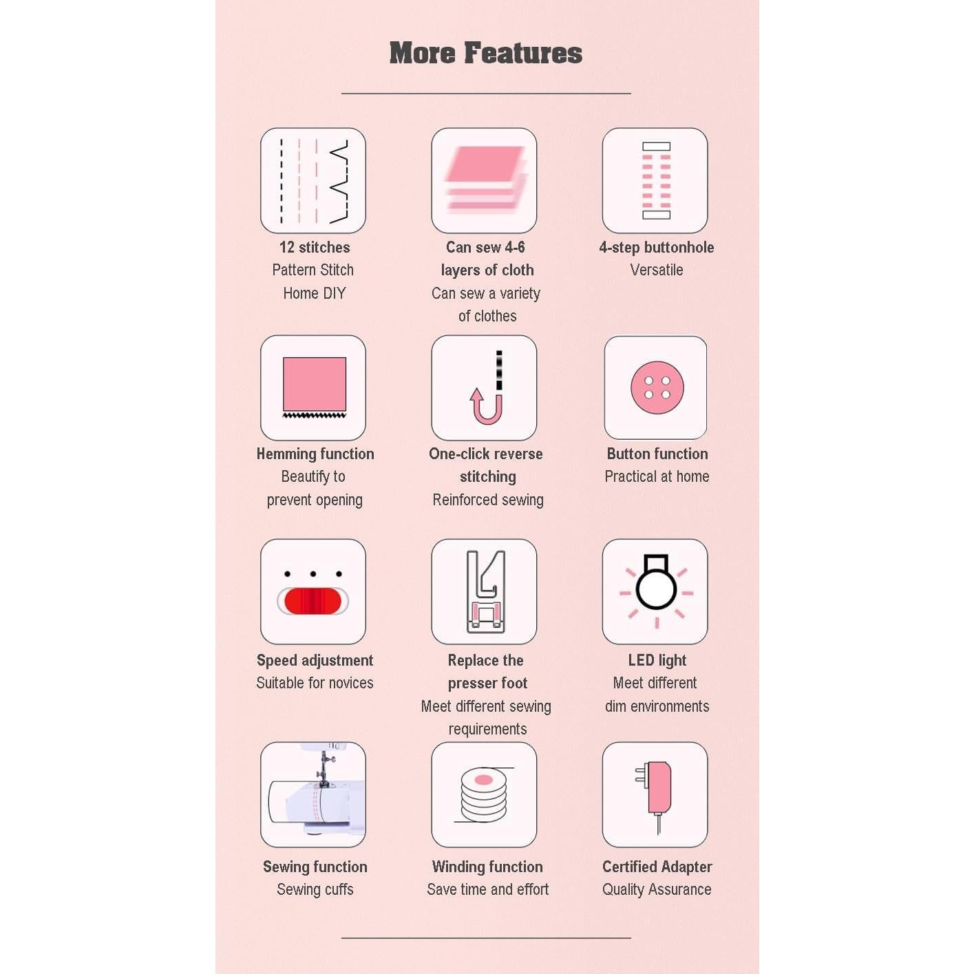 Máquina de Coser Eléctrica Mini Portátil 12 Puntadas 2 Velocidades