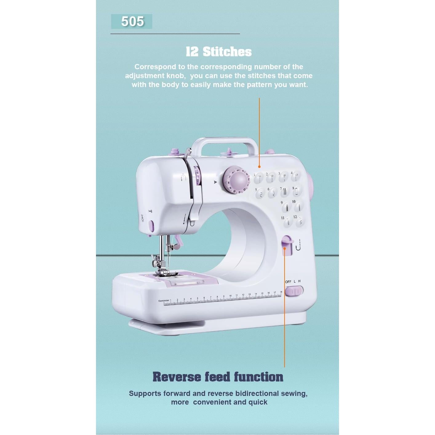 Máquina de Coser Eléctrica Mini Portátil 12 Puntadas 2 Velocidades