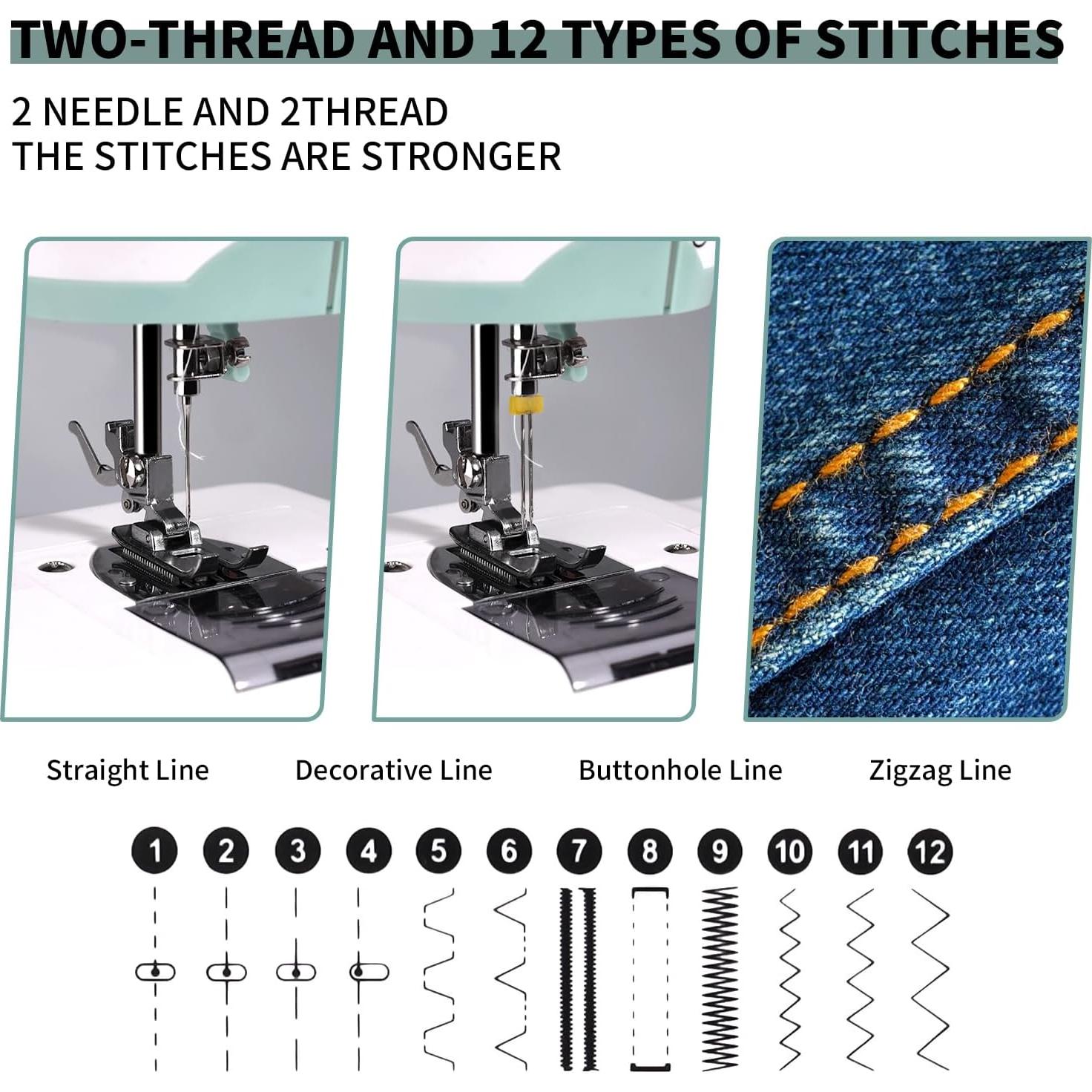 Máquina de Coser Doble Aguja 520 - 12 Puntadas, Portátil