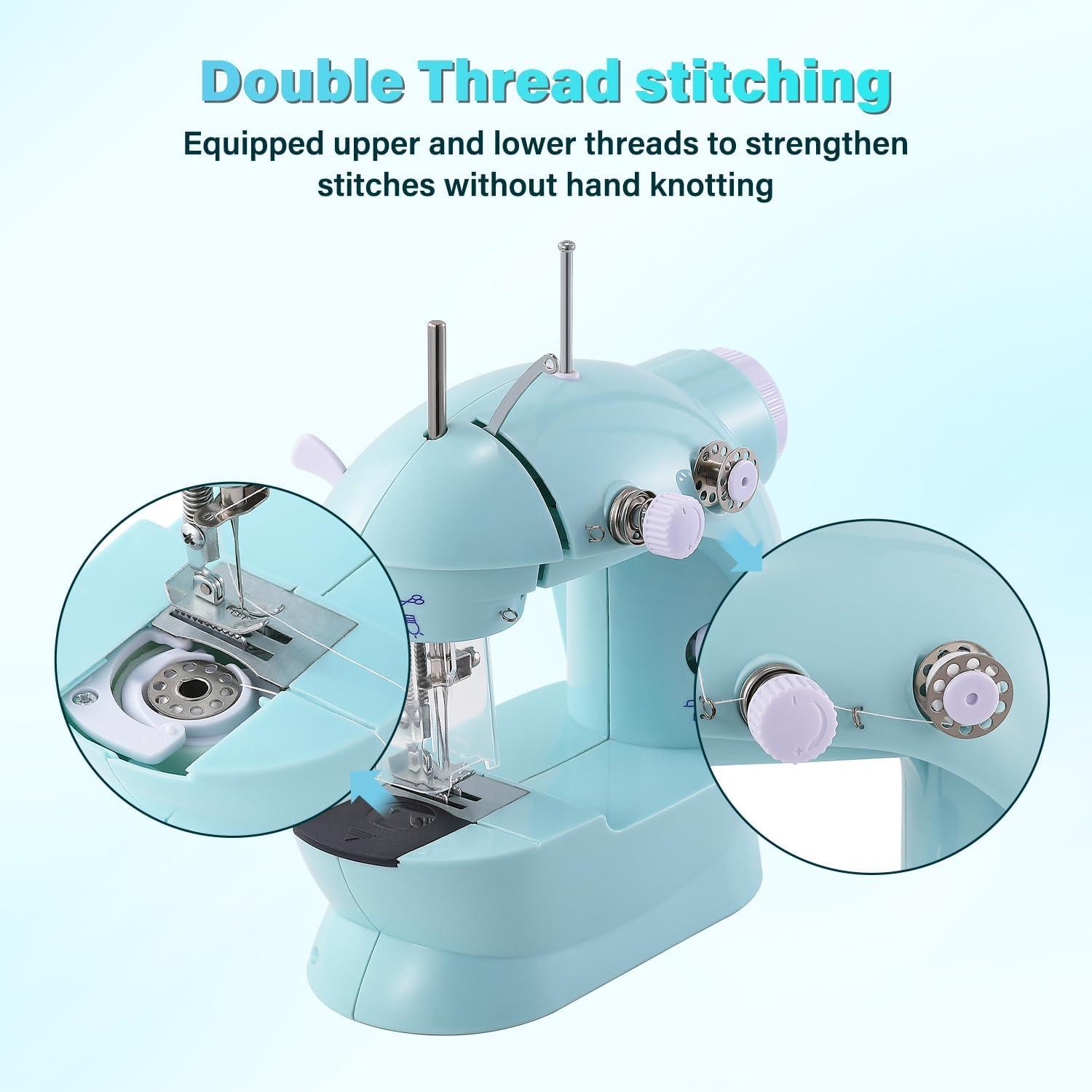 Máquina de Coser Portátil Xosewiuii 2-Hilo 2-Velocidades Azul