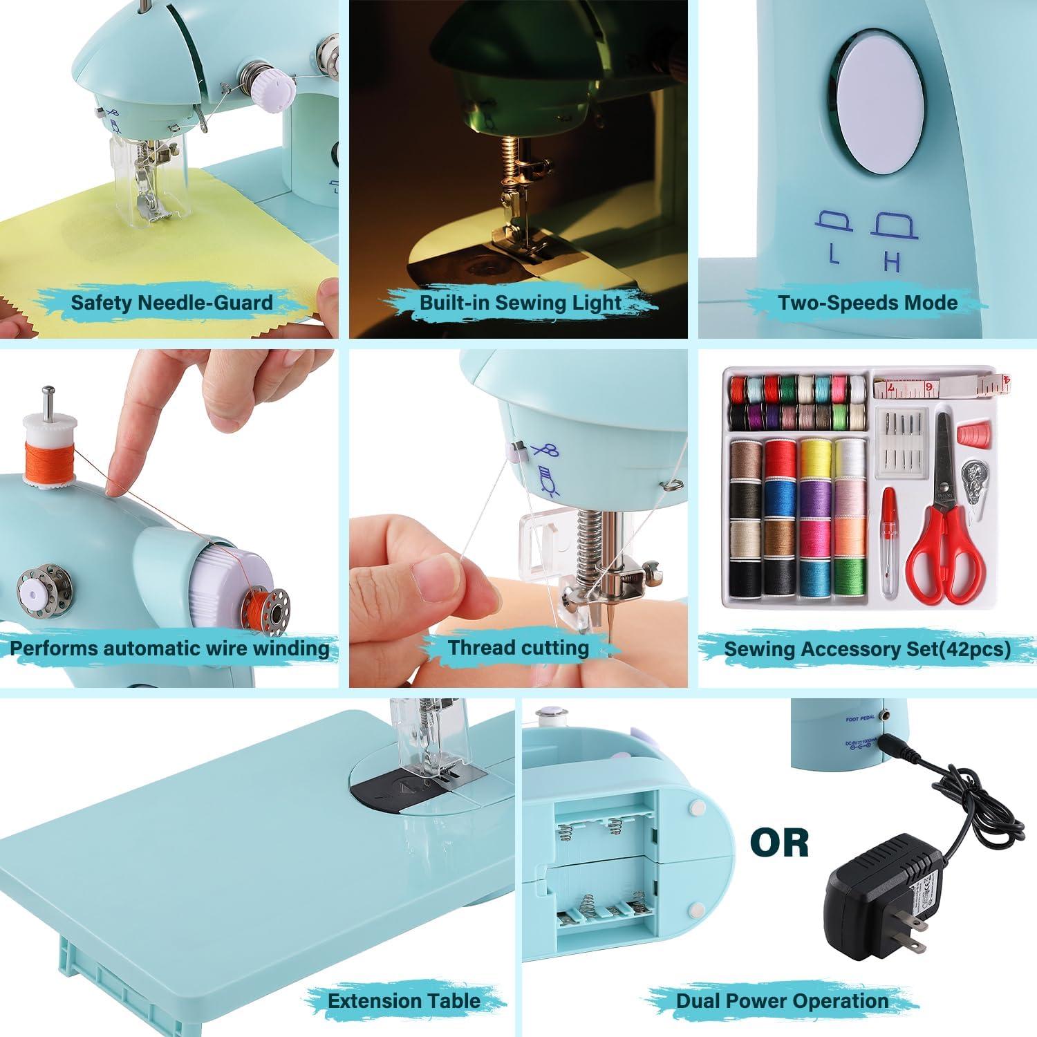 Máquina de Coser Portátil Xosewiuii 2-Hilo 2-Velocidades Azul