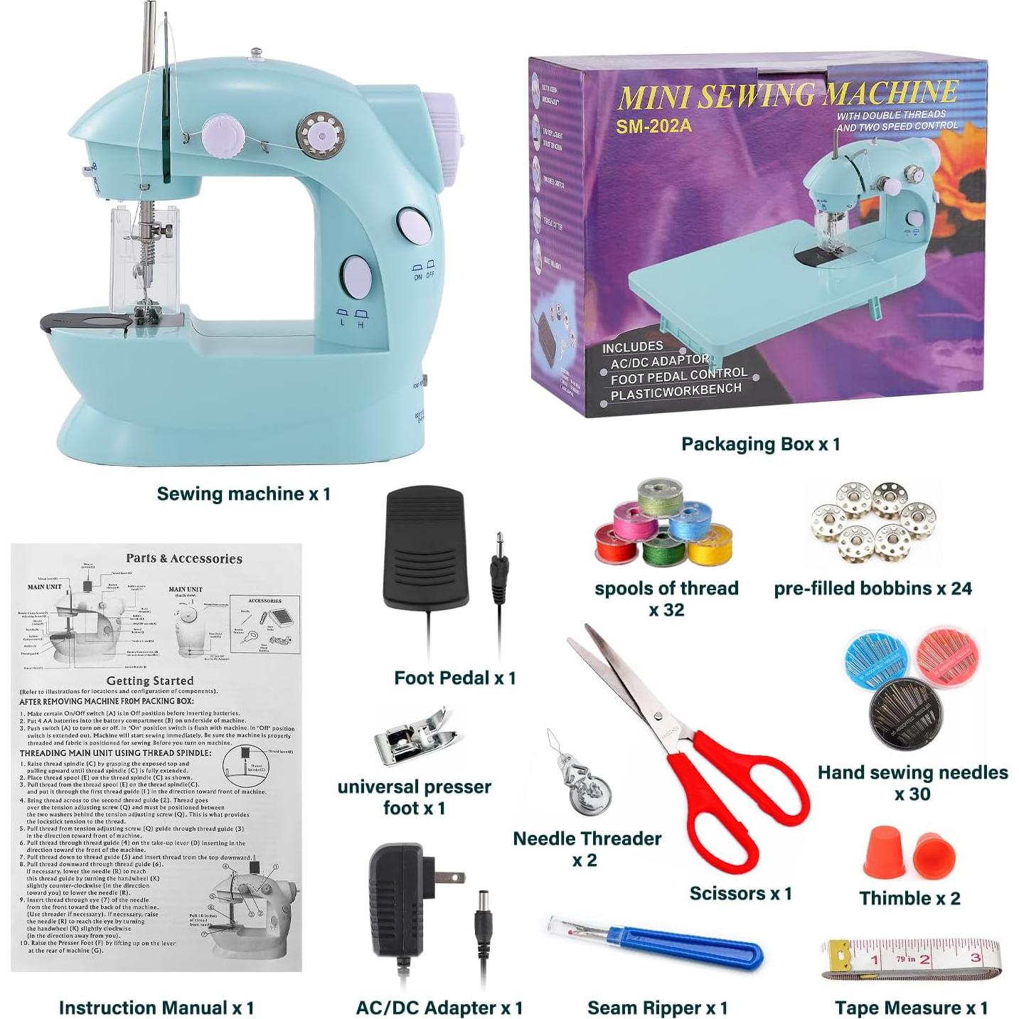 Máquina de Coser Portátil Xosewiuii 2-Hilo 2-Velocidades Azul