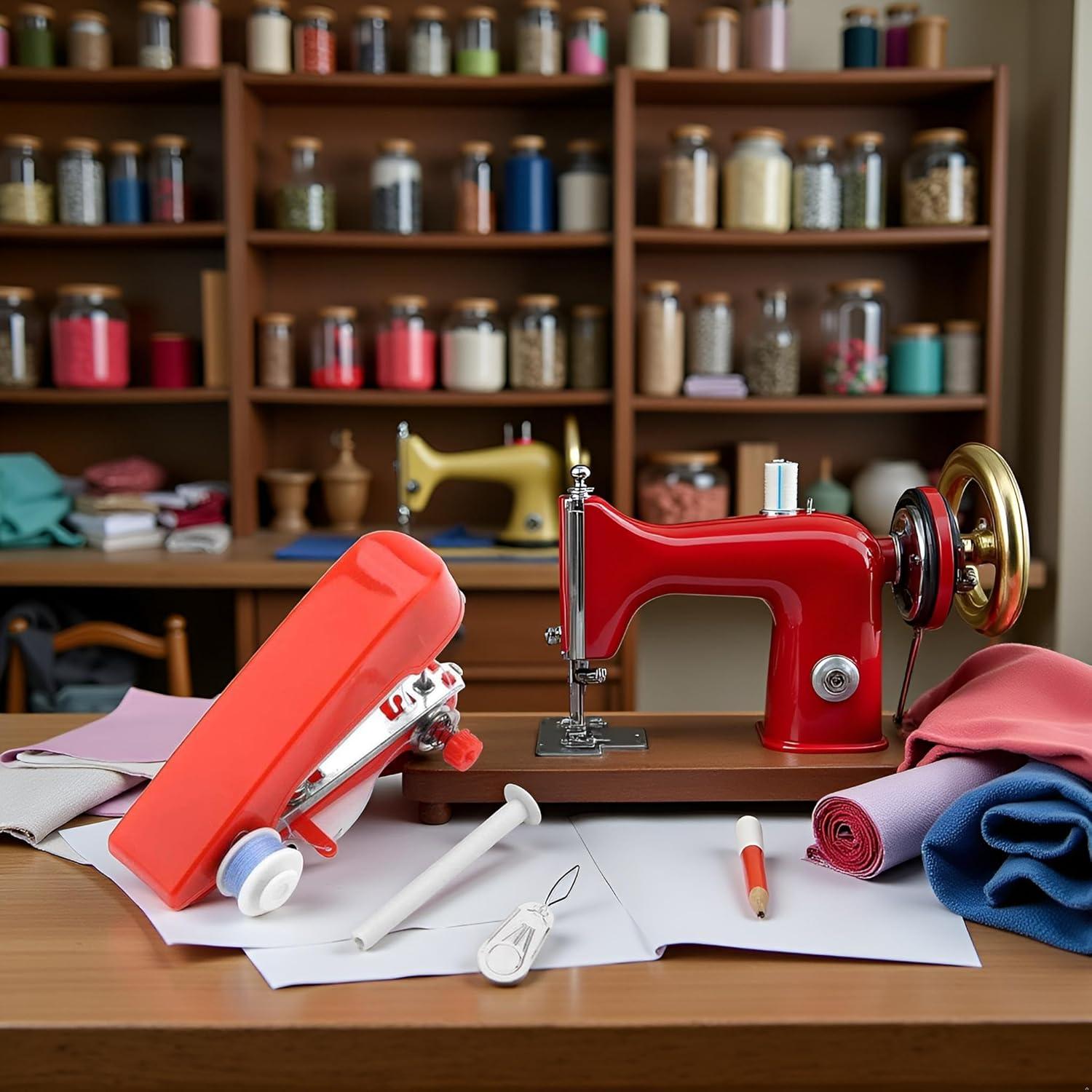 Máquina de Coser de Mano Mini Portátil Roja - Ideal para Viajes