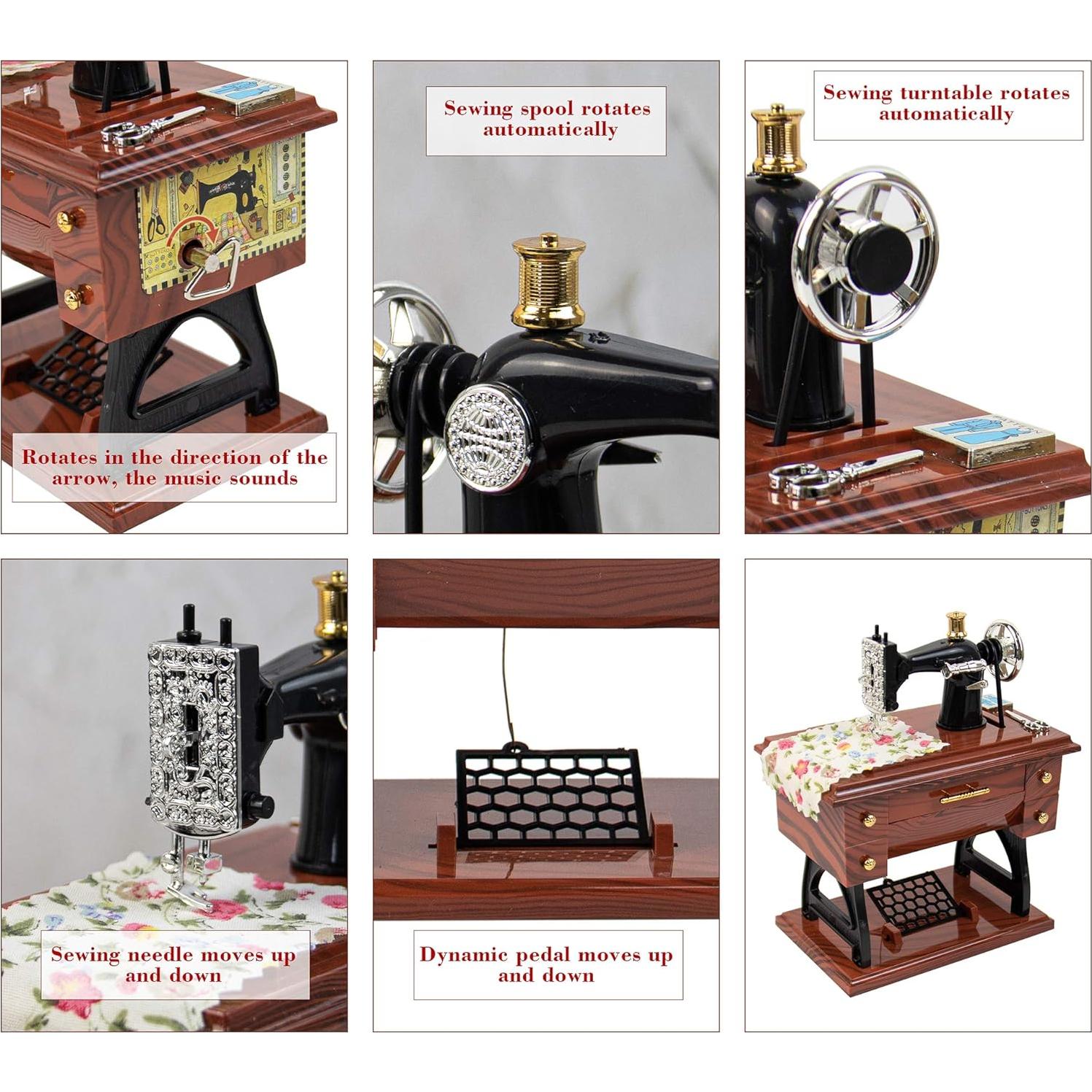 Caja de Música Mini Vintage AUEAR Máquina de Coser 16 cm