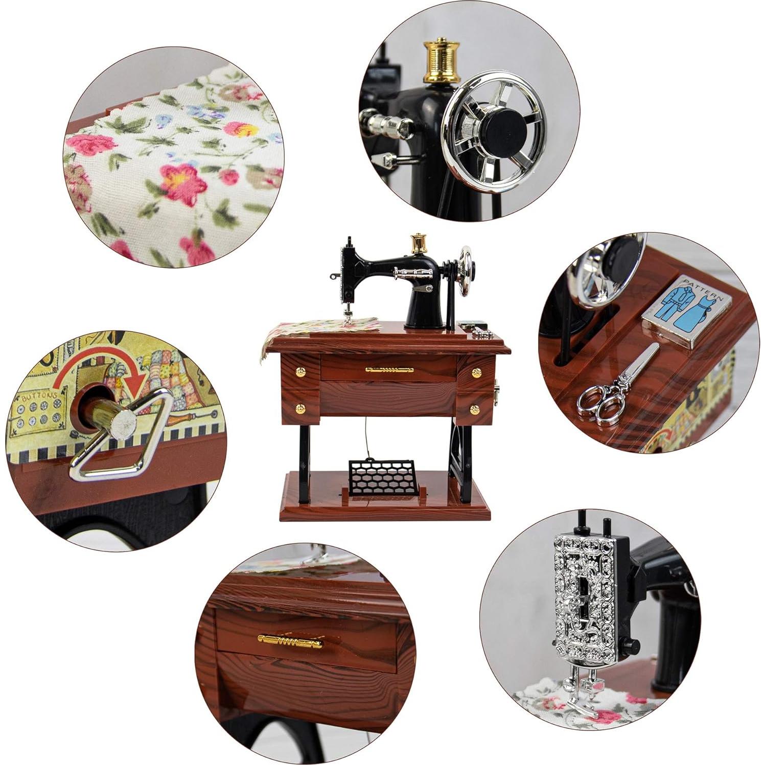 Caja de Música Mini Vintage AUEAR Máquina de Coser 16 cm