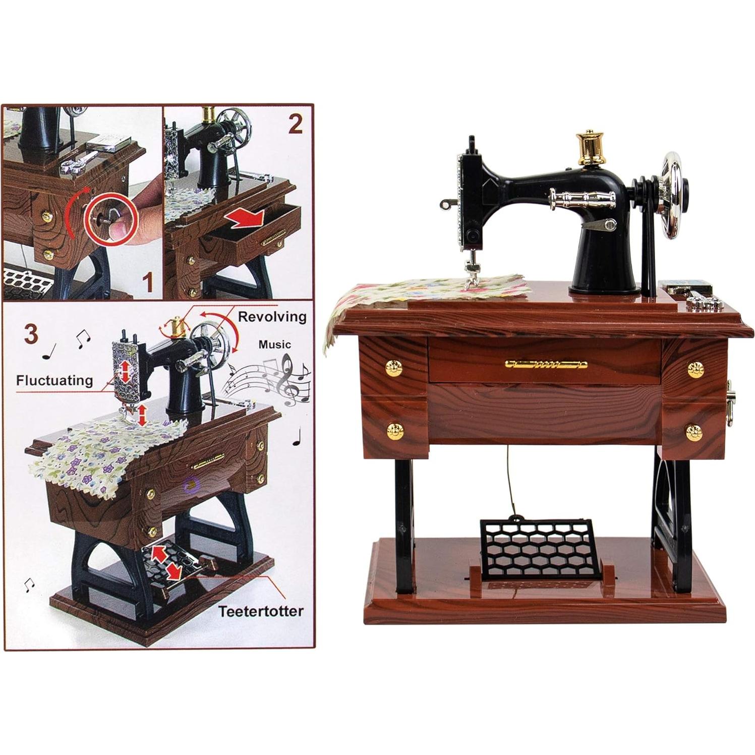 Caja de Música Mini Vintage AUEAR Máquina de Coser 16 cm