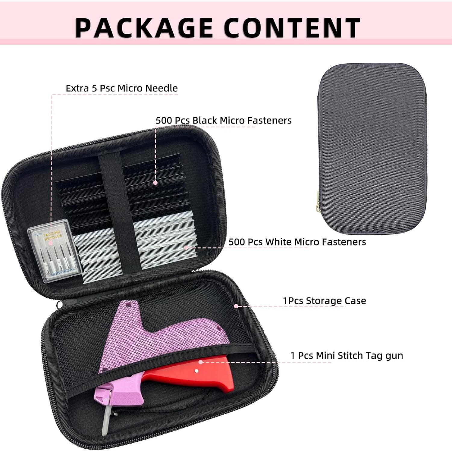 Kit Mini Pistola de Puntadas Finas SGMM5 Rosa - 6 Agujas y 1000 Sujetadores