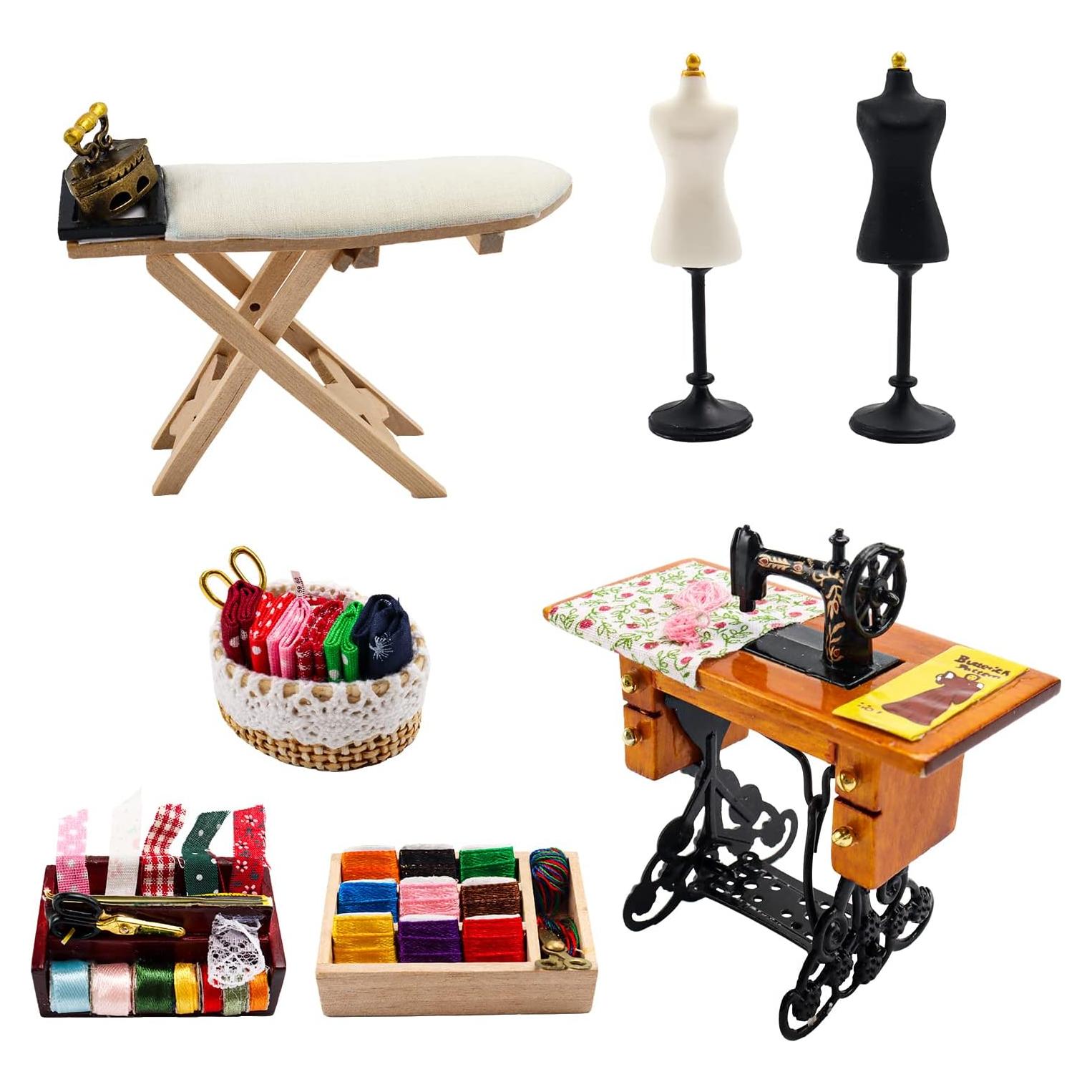 Conjunto Miniatura de Costura Hiawbon - Máquina Vintage y Accesorios