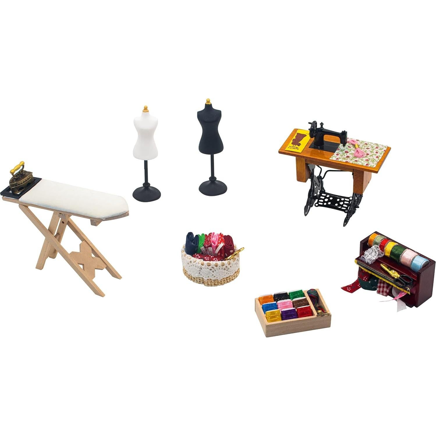 Conjunto Miniatura de Costura Hiawbon - Máquina Vintage y Accesorios