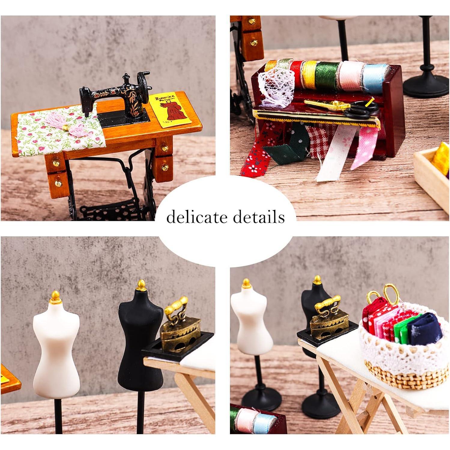 Conjunto Miniatura de Costura Hiawbon - Máquina Vintage y Accesorios