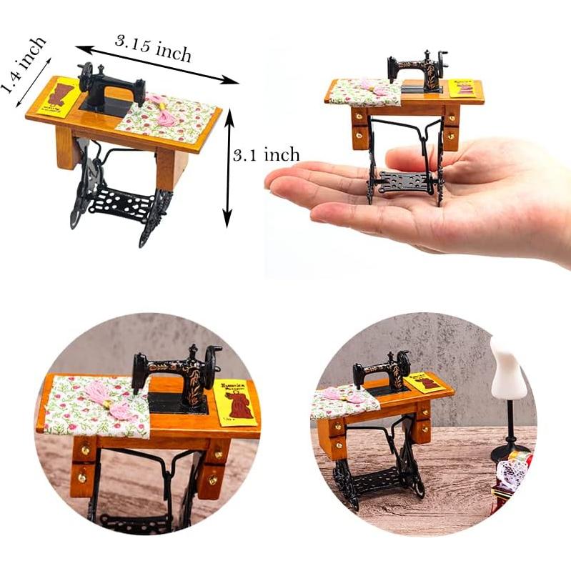 Conjunto Miniatura de Costura Hiawbon - Máquina Vintage y Accesorios