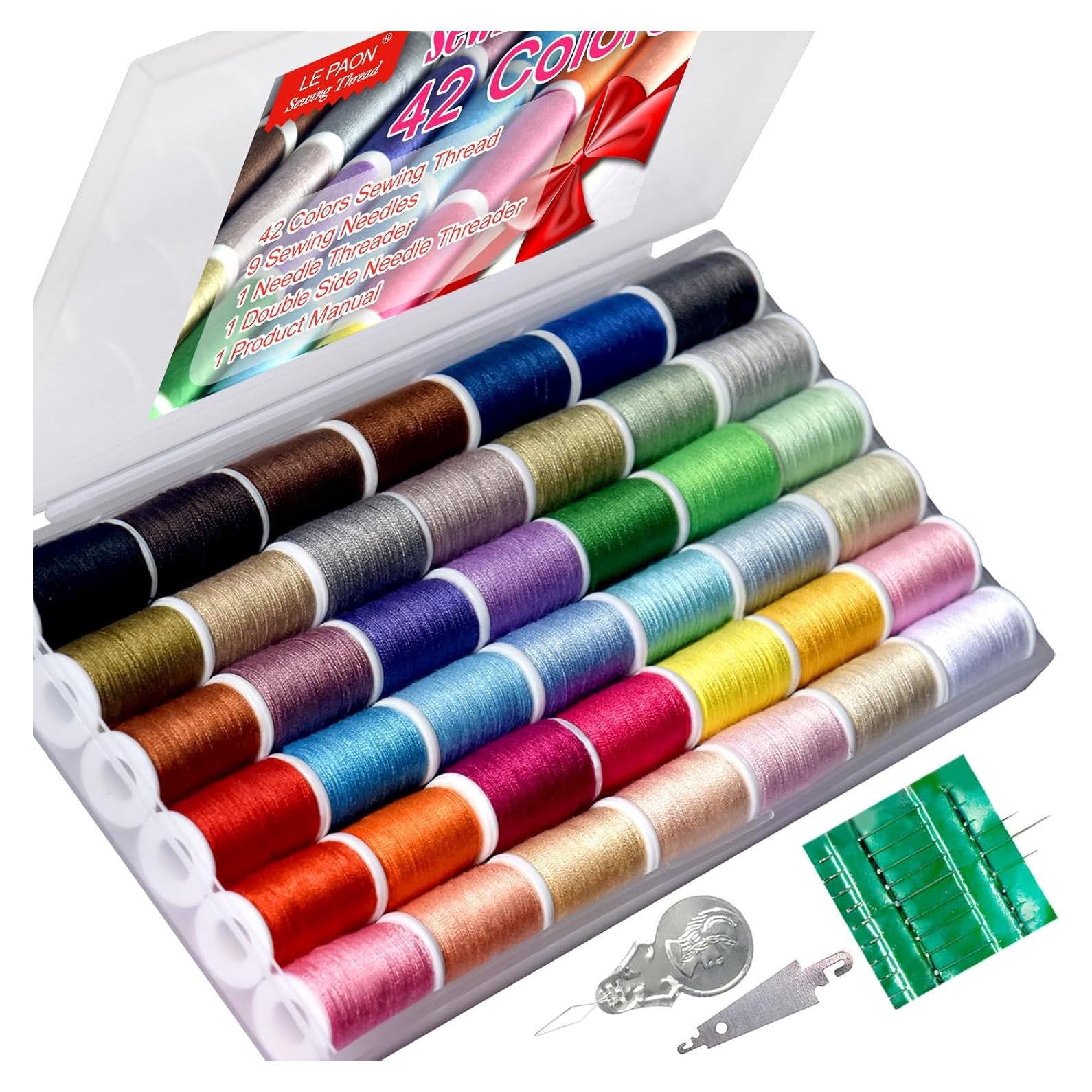 Juego de Hilos de Coser 42 Colores Arcoíris + Agujas y Enhebradores