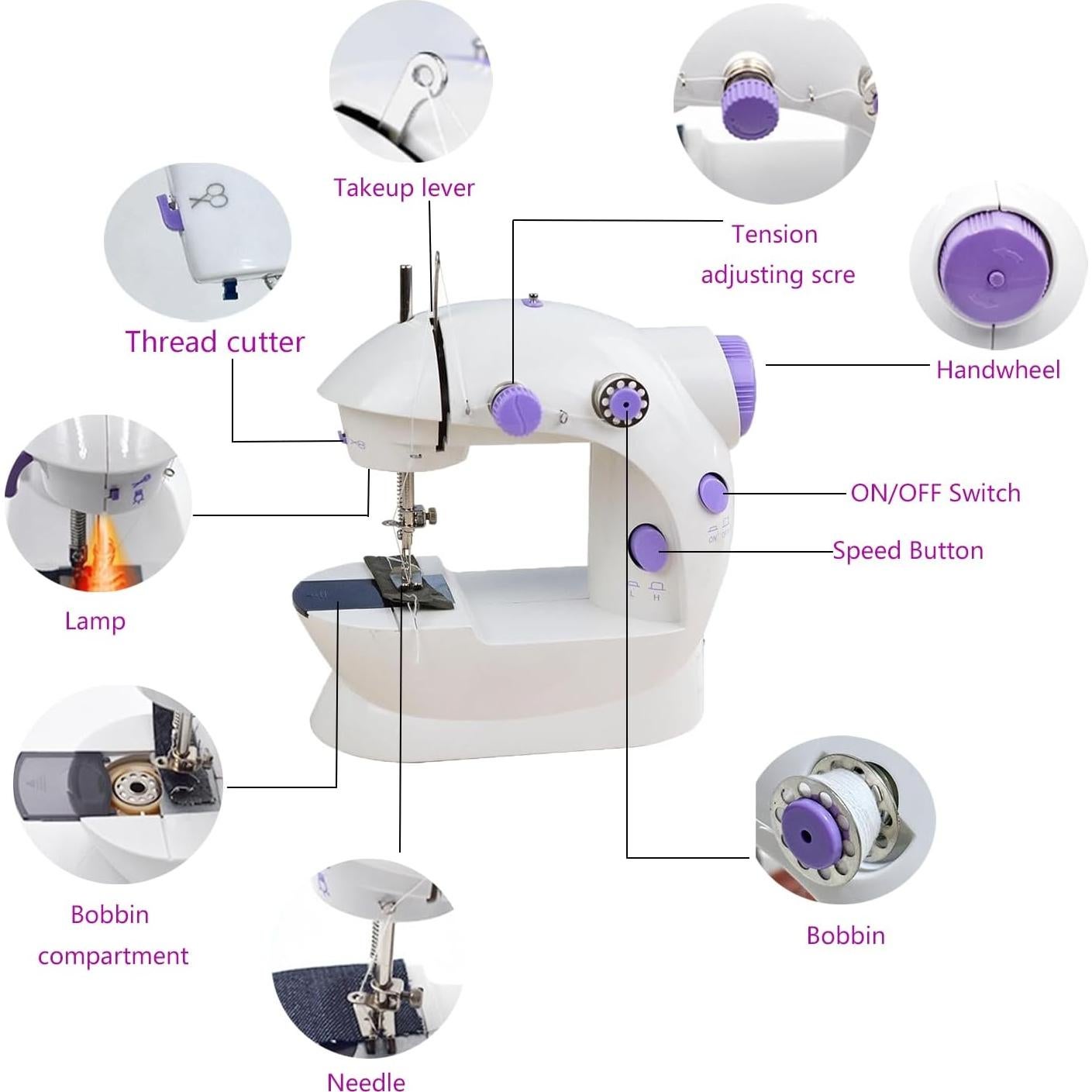 Máquina de Coser Portátil para Principiantes con Mesa y Luz LED