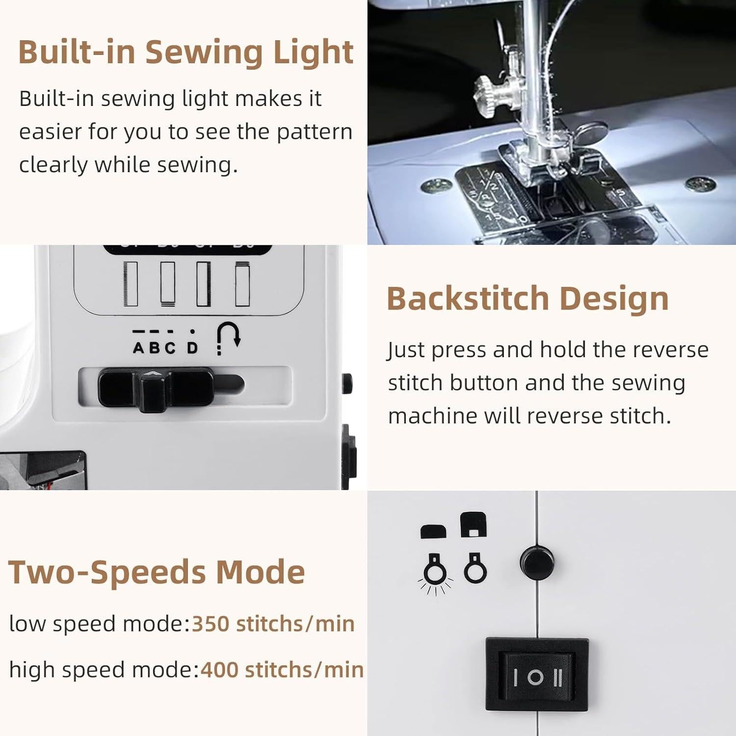 Mini Máquina de Coser Eléctrica Sonhomay 12 Puntadas LED