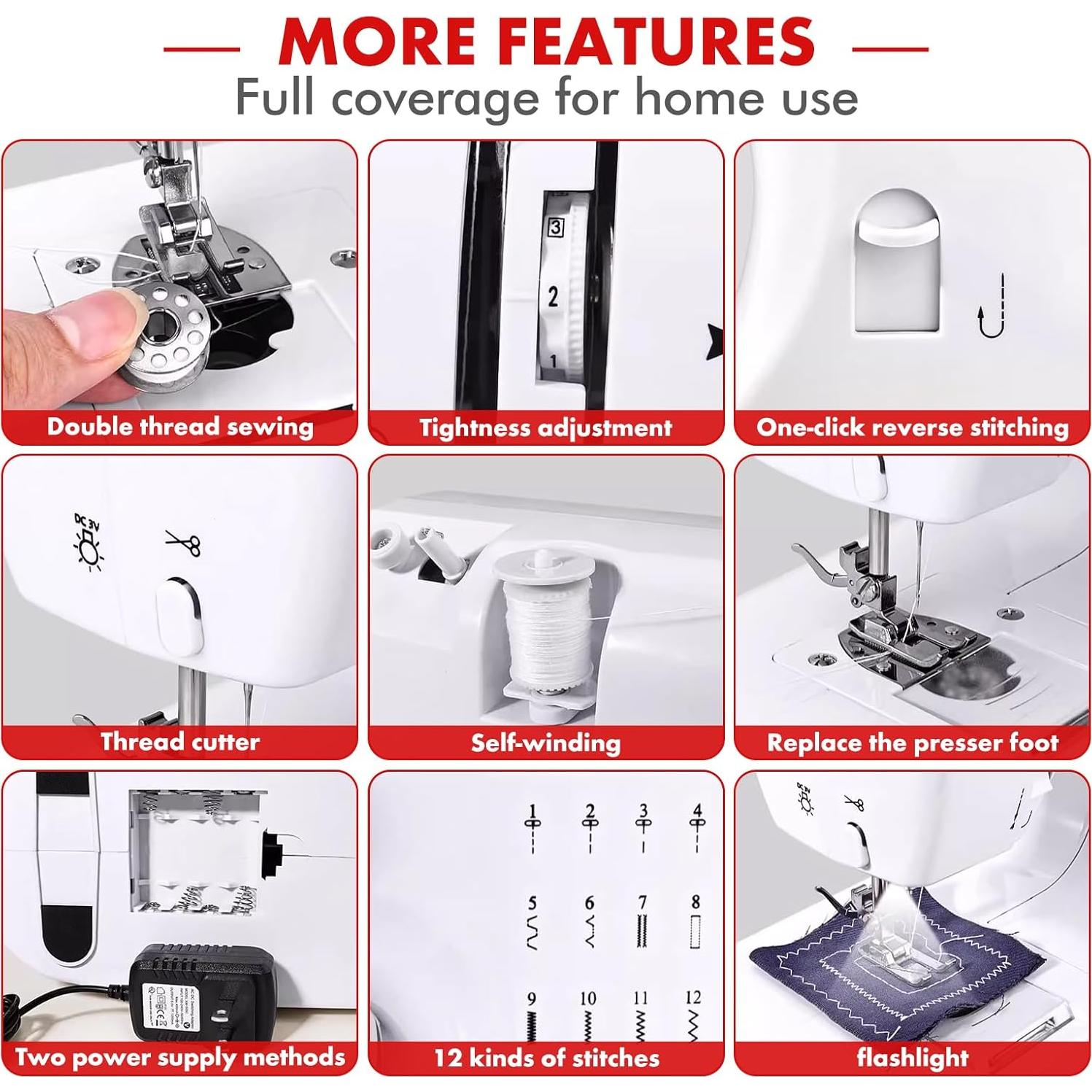 Máquina de Coser Eléctrica Mini Eatbuy 12 Puntadas Doble Velocidad