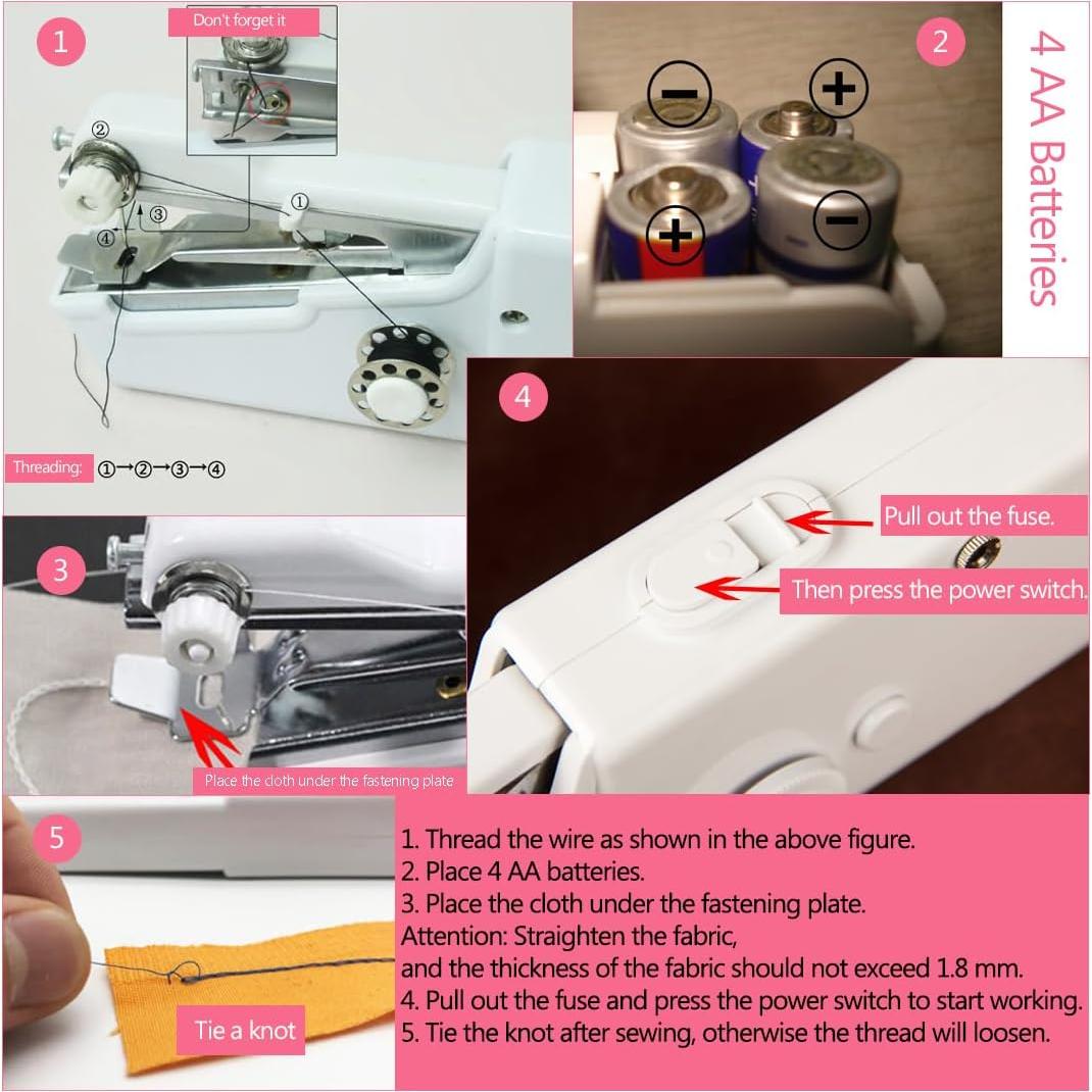 Máquina de Coser Portátil Mini PFRJ-A Rosa para Principiantes