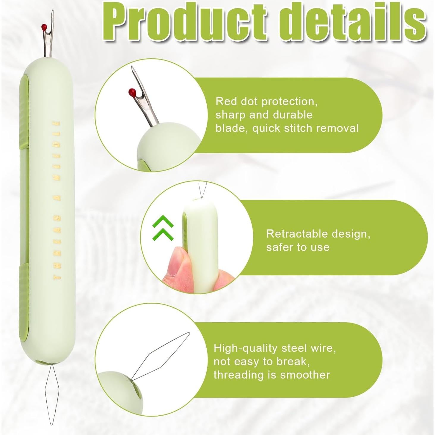 3 Piezas Deshebrador de Agujas 2 en 1 NQEUEPN Verde