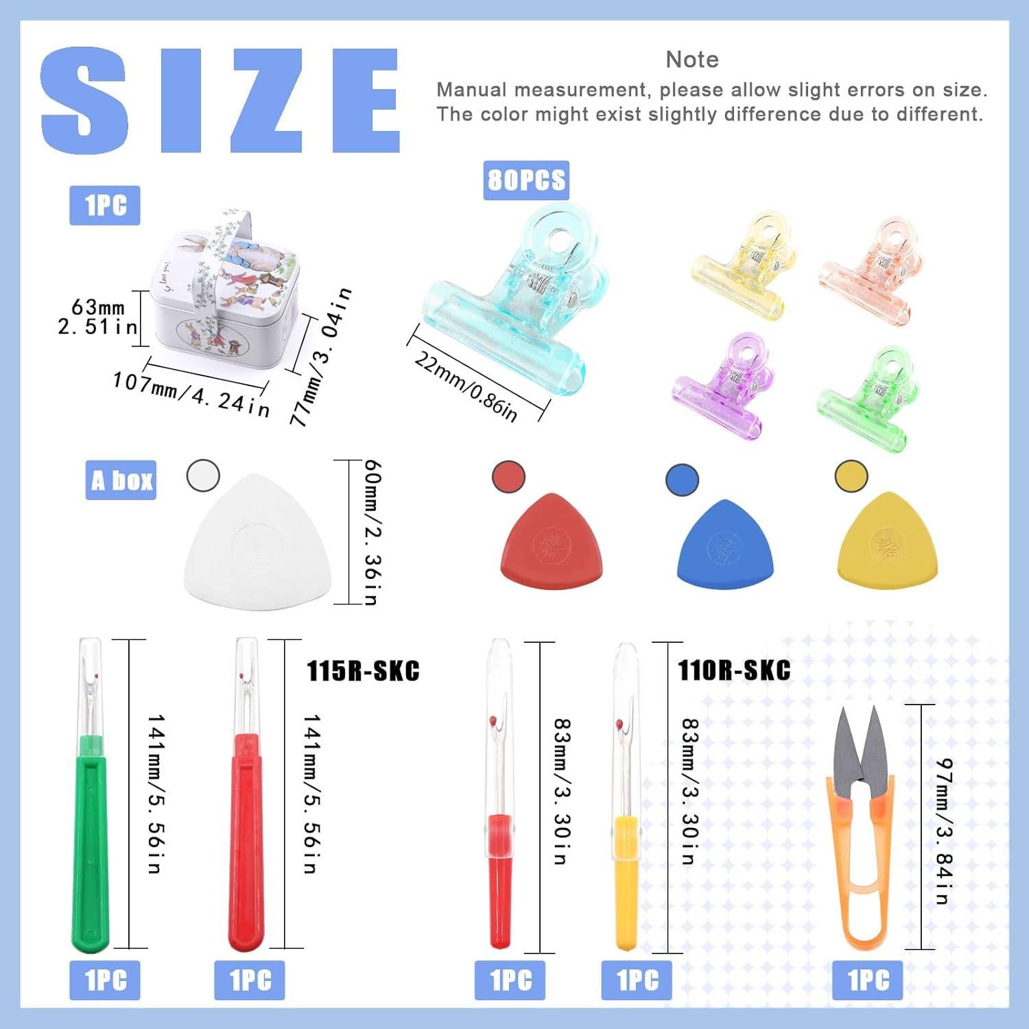 Kit de Costura Glarks 116 Piezas - Descosedores, Tiza, Tijeras, Clips