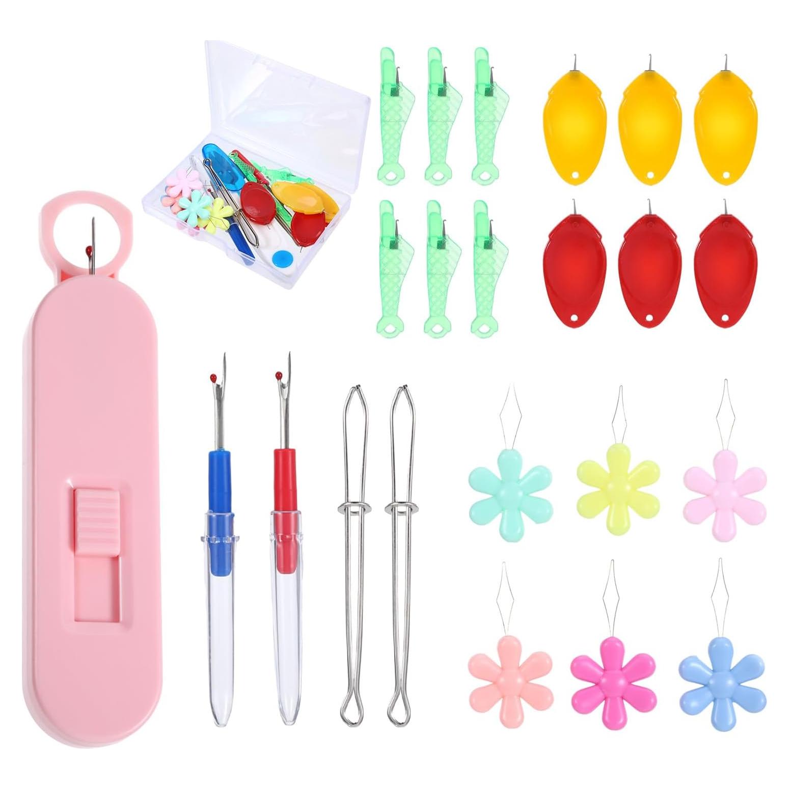 Kit de Costura 24 Piezas con Desgarrador y Enhebradores Rosa