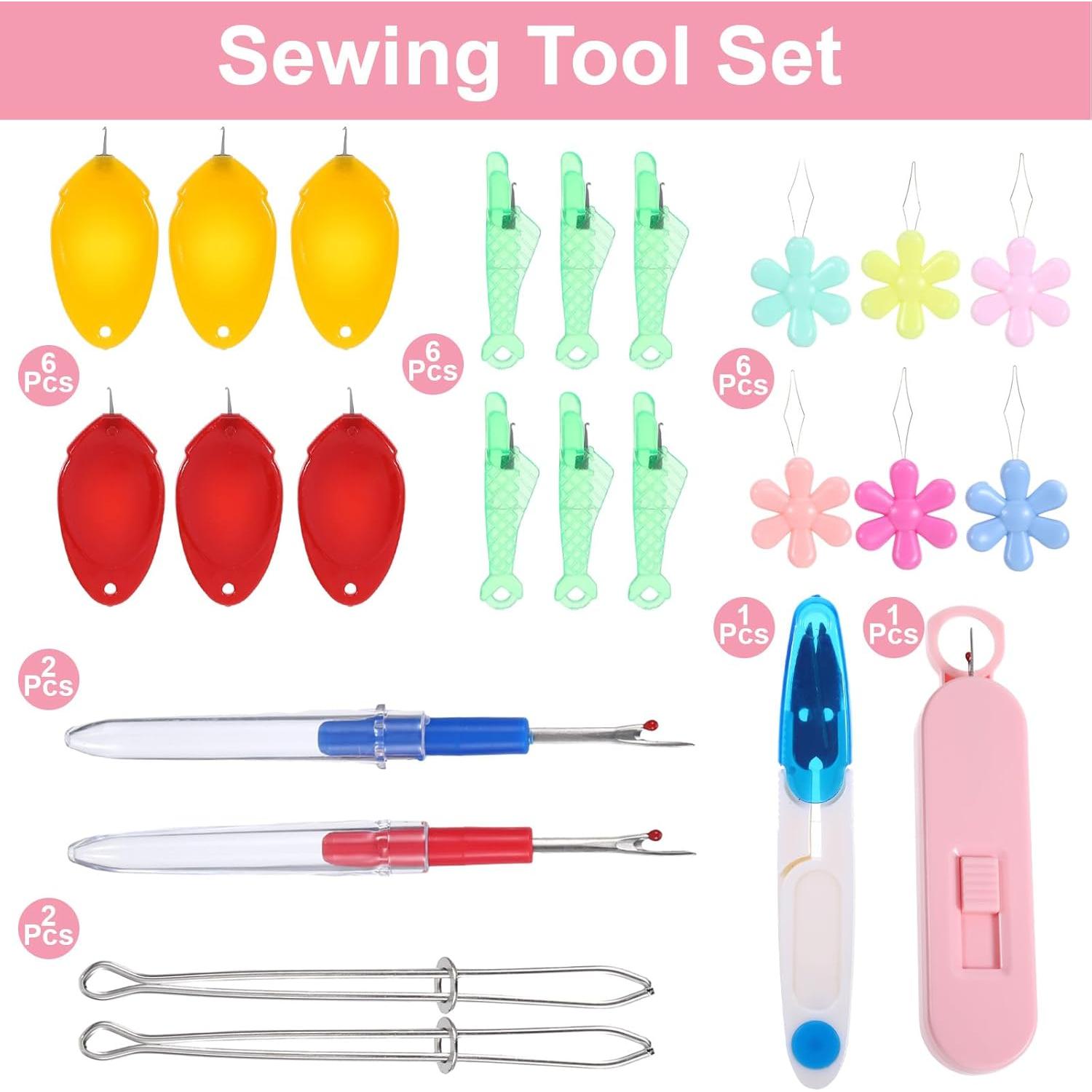 Kit de Costura 24 Piezas con Desgarrador y Enhebradores Rosa