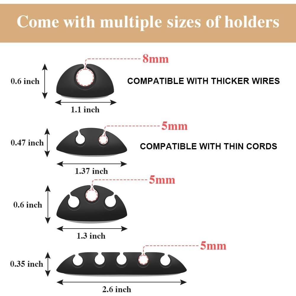 Clips para Cables Shintop, 16 Organizadores Adhesivos Negros