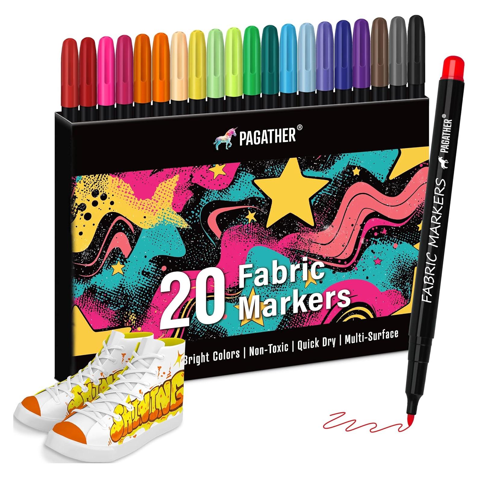 Marcadores de Tela Permanentes Pagather 20 Colores Punta Fina
