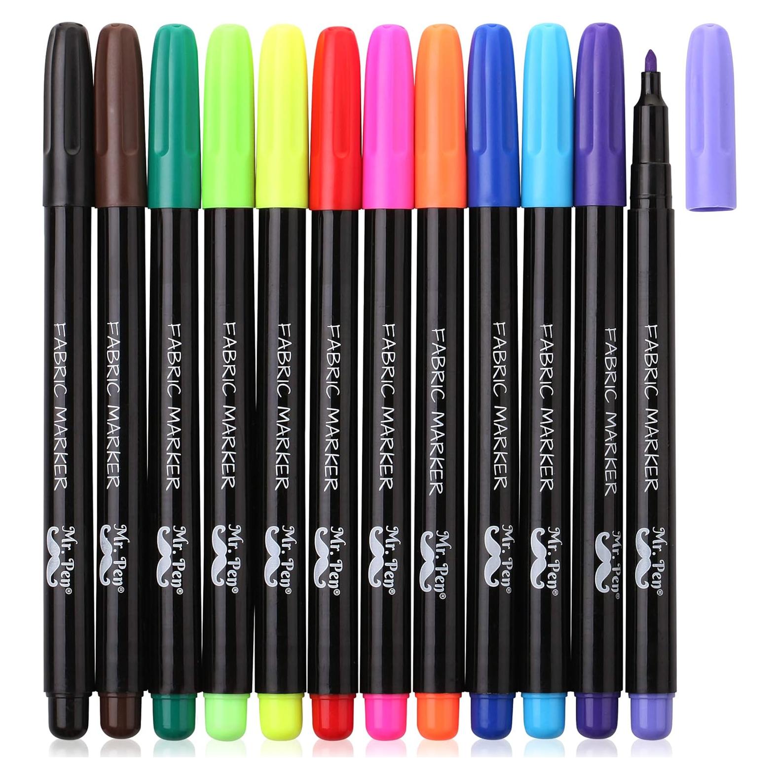 Marcadores de Tela Permanentes Mr. Pen - Paquete de 12 Colores