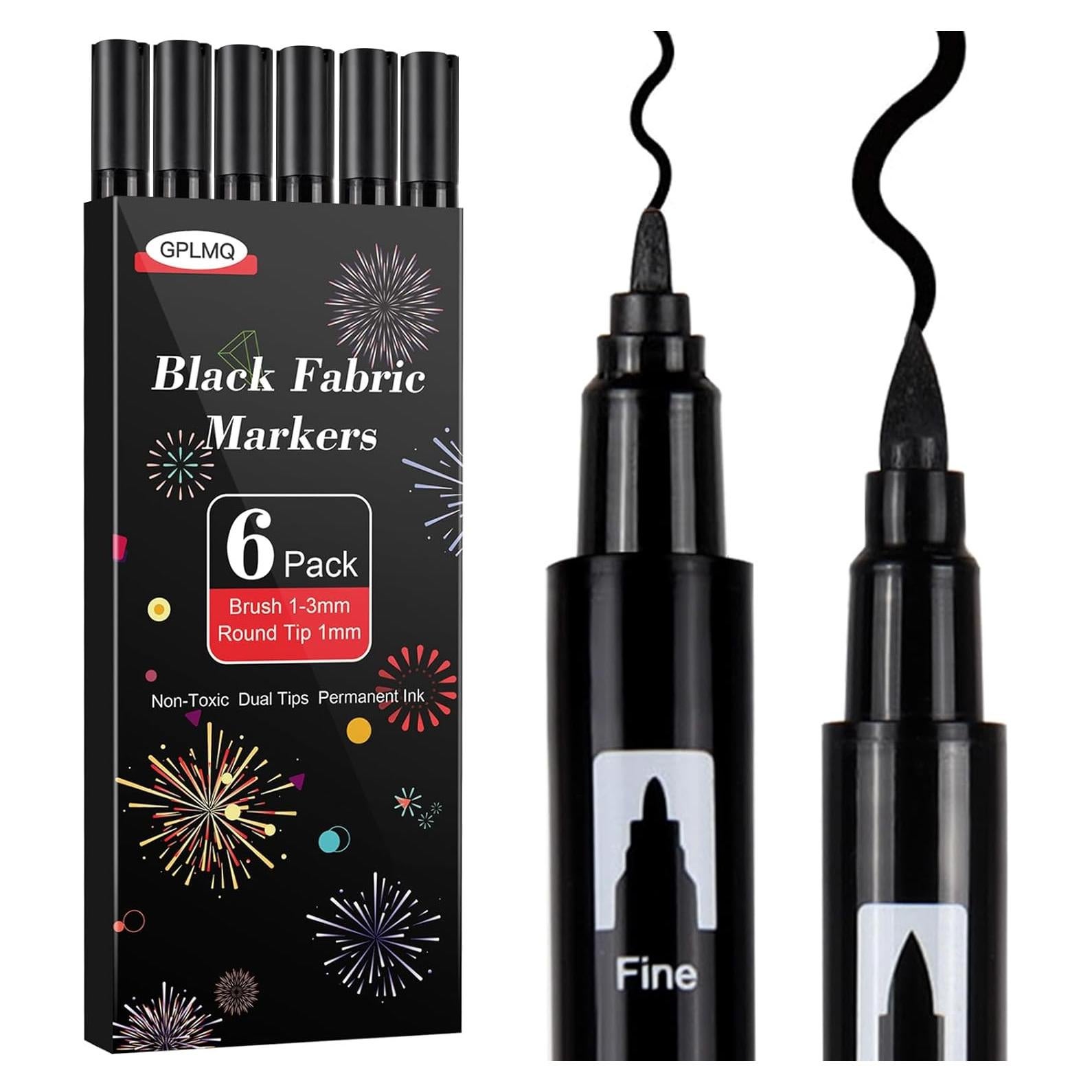 Marcadores de Tela Negros GPLMQ - Doble Punta 1-3mm, 6 Unidades