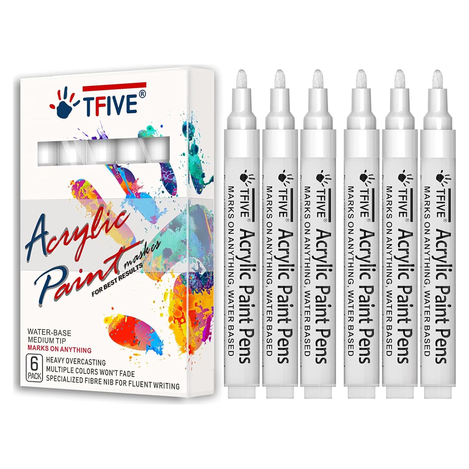 Marcadores de Pintura Acrílica Blanca TFIVE - Paquete de 6