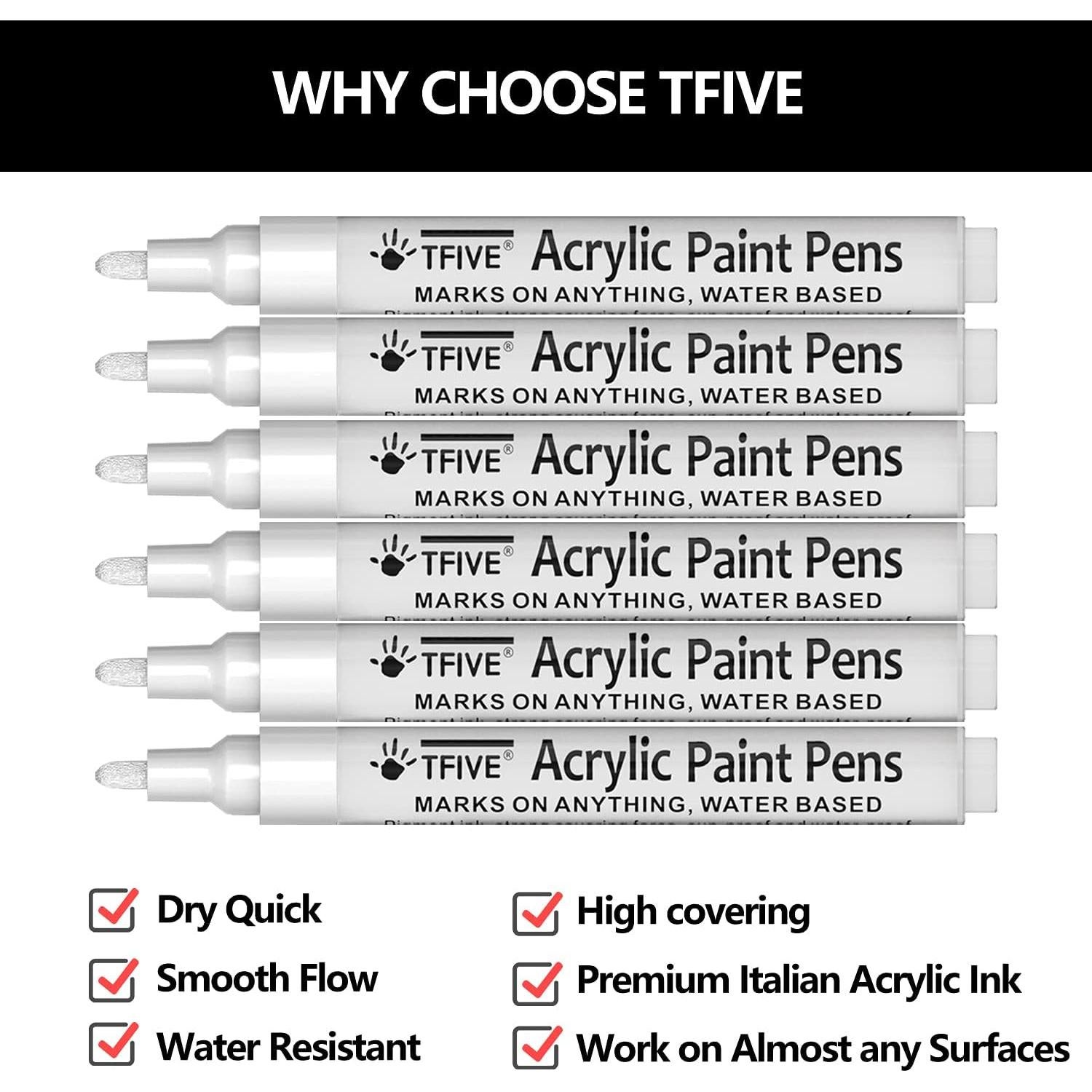 Marcadores de Pintura Acrílica Blanca TFIVE - Paquete de 6