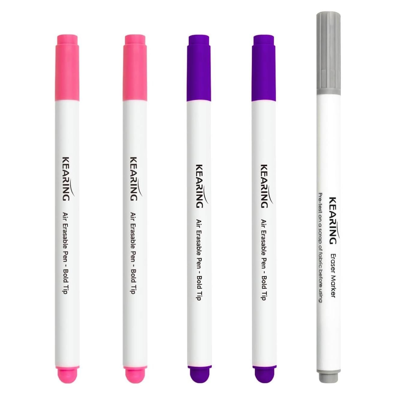 Bolígrafo Borrable por Aire Kearing - 5 Unidades (2 Rosa, 2 Violeta, 1 Borrador)