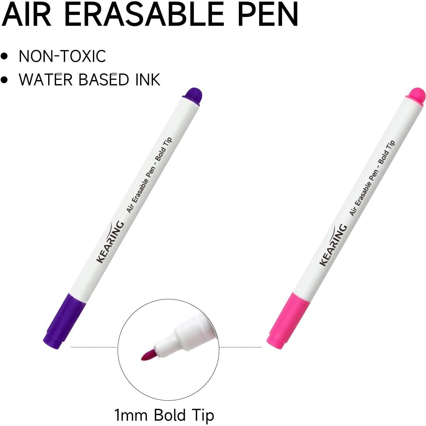 Bolígrafo Borrable por Aire Kearing - 5 Unidades (2 Rosa, 2 Violeta, 1 Borrador)