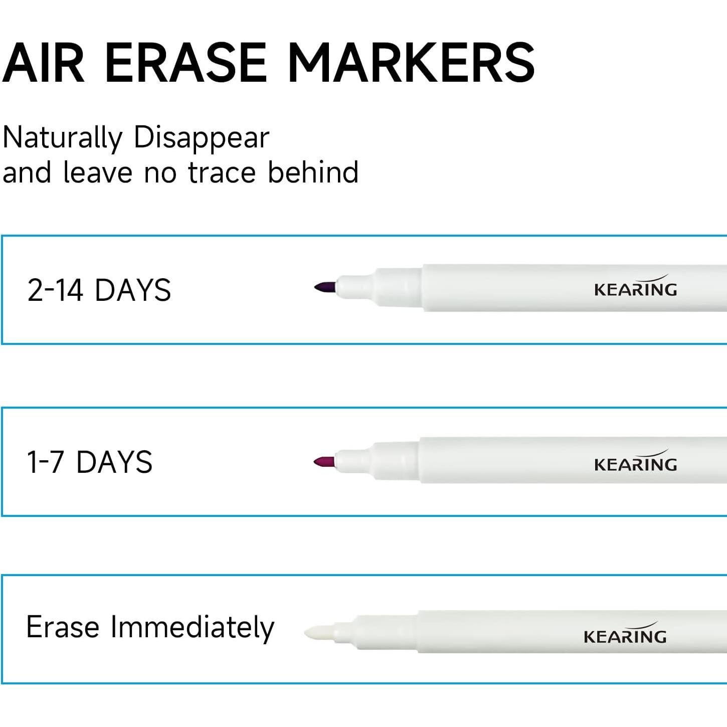 Bolígrafo Borrable por Aire Kearing - 5 Unidades (2 Rosa, 2 Violeta, 1 Borrador)