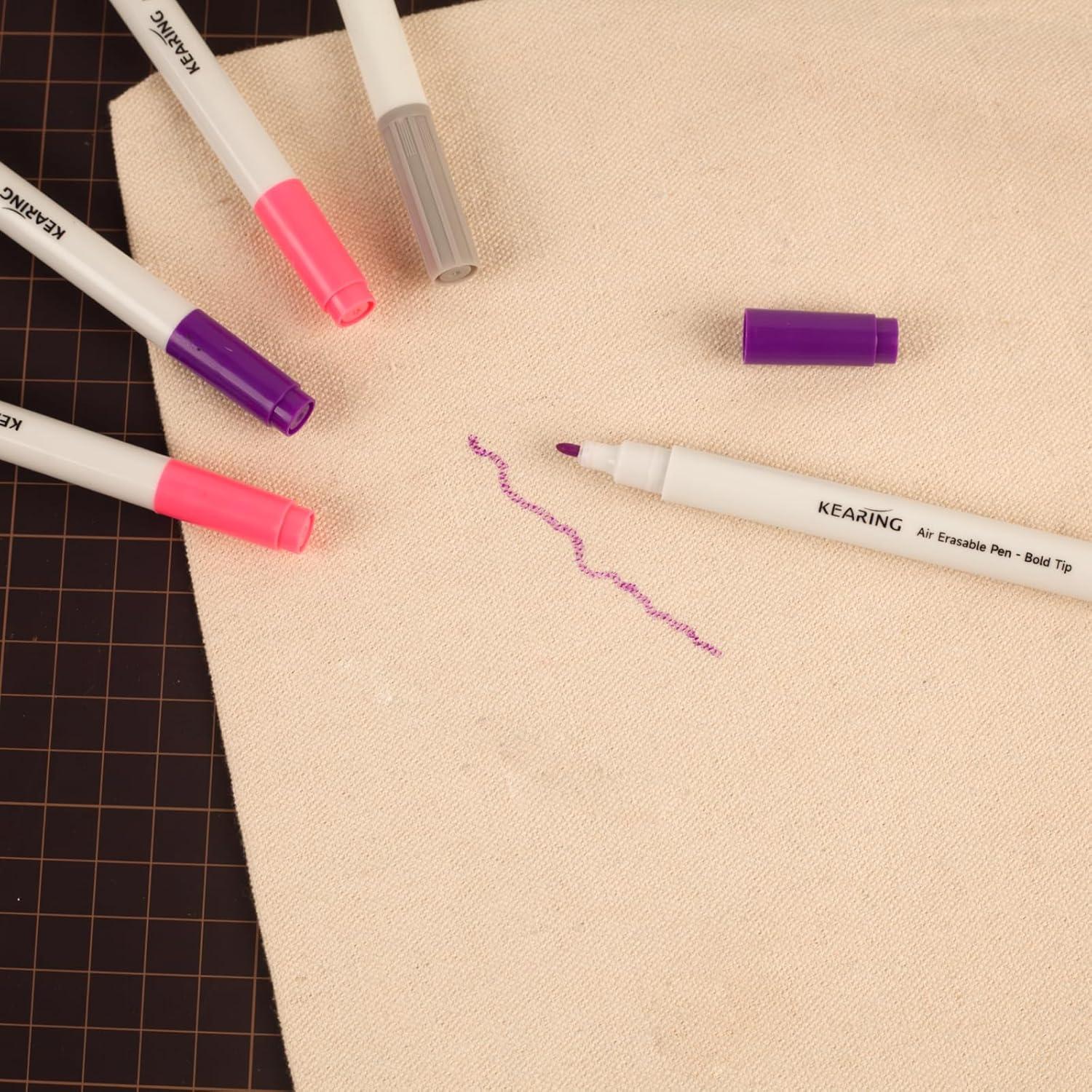 Bolígrafo Borrable por Aire Kearing - 5 Unidades (2 Rosa, 2 Violeta, 1 Borrador)