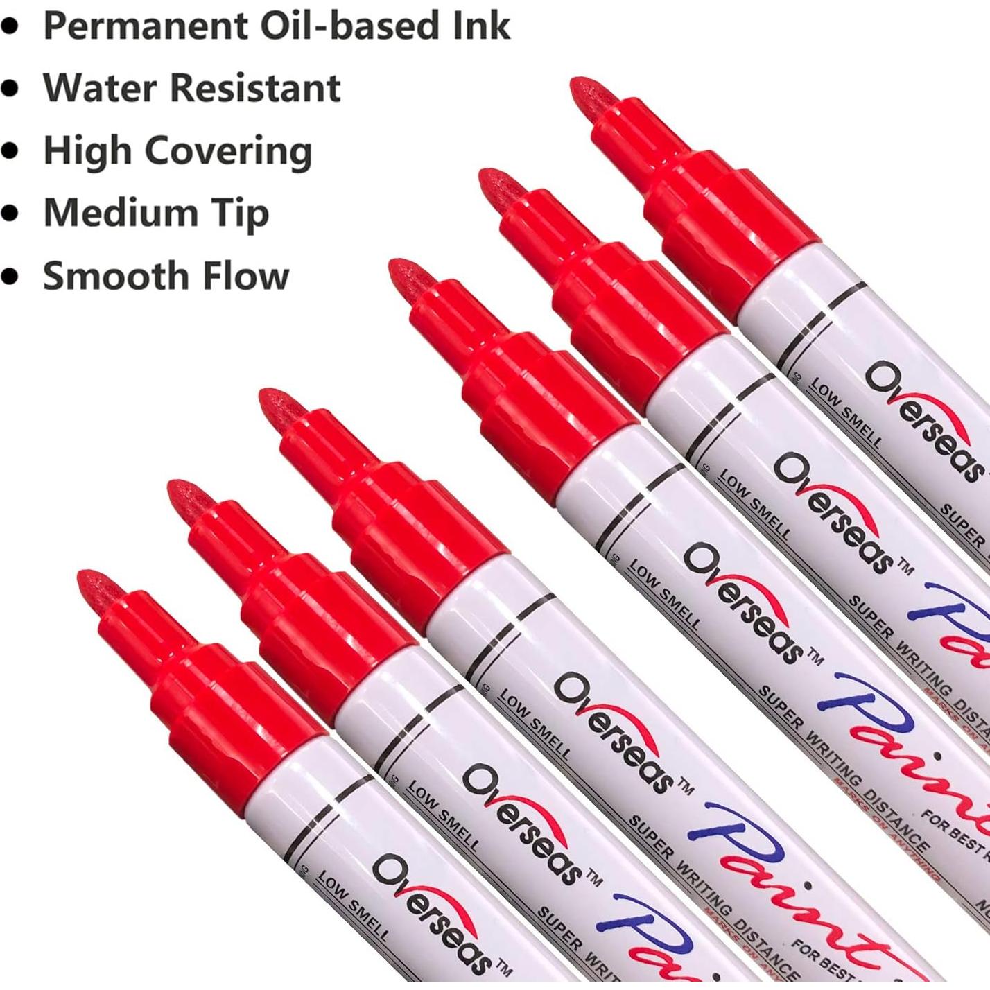 Marcadores de Pintura Permanente Roja Overseas - Paquete de 6
