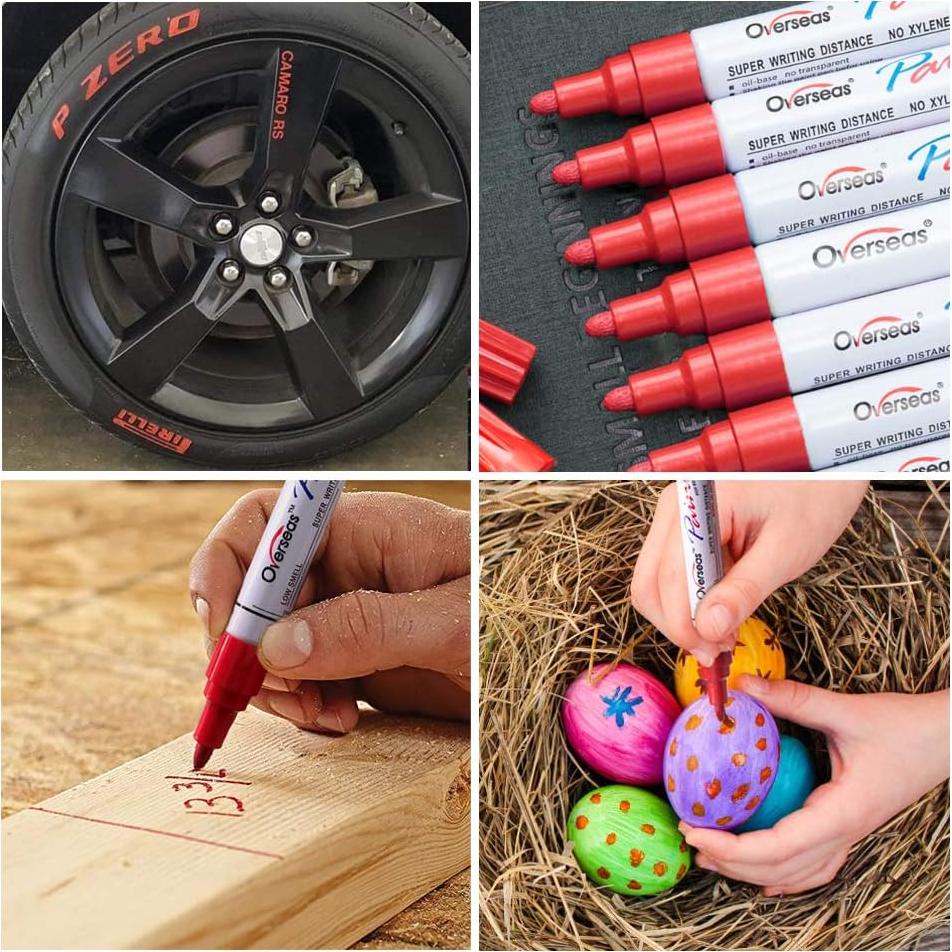 Marcadores de Pintura Permanente Roja Overseas - Paquete de 6