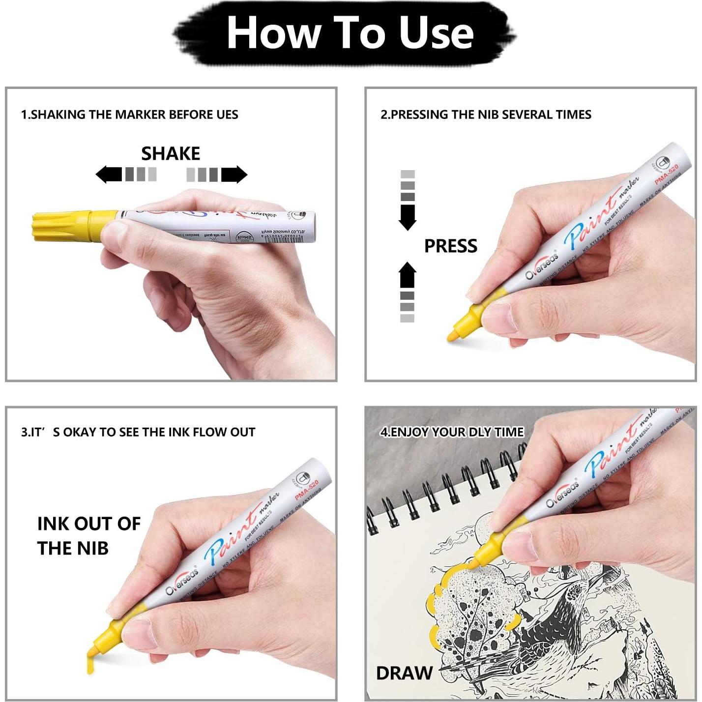 Marcadores de Pintura Amarillos Lesun, Paquete de 12, 5ml