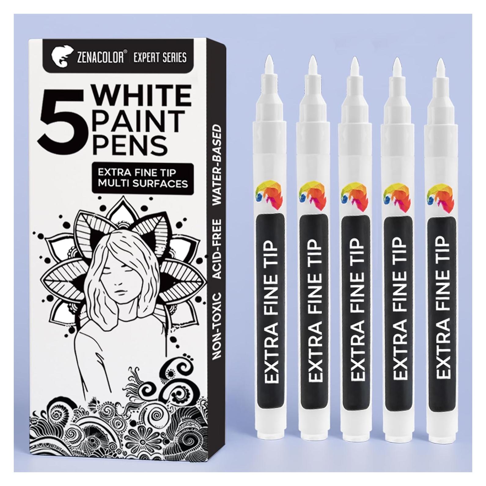 Bolígrafos de Pintura Blanca Zenacolor - Punta Fina - 5 Unidades