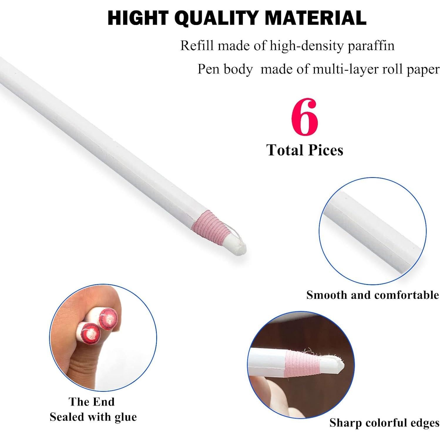 Lápiz de Marcado para Costura YOLIKO 6 Pcs Blanco Borrable