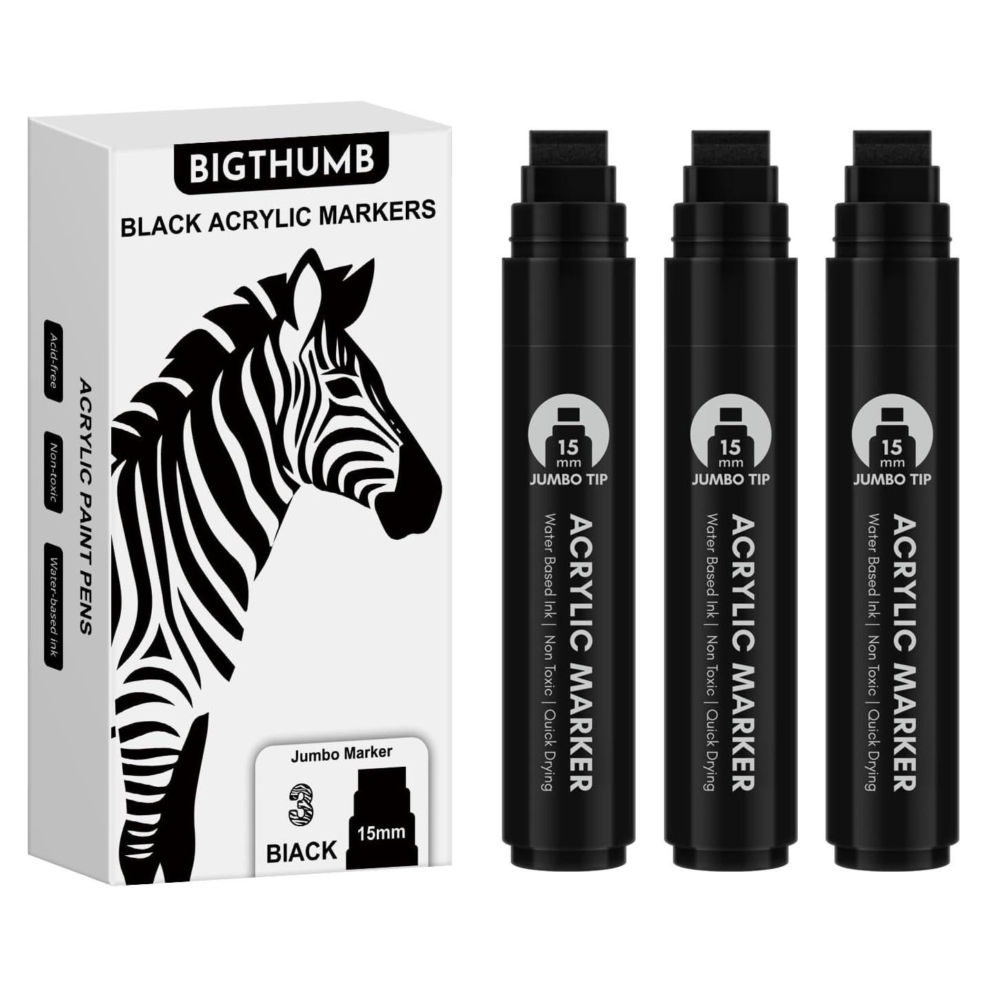 Set de 3 Marcadores Permanentes Jumbo Negros 15mm BIGTHUMB