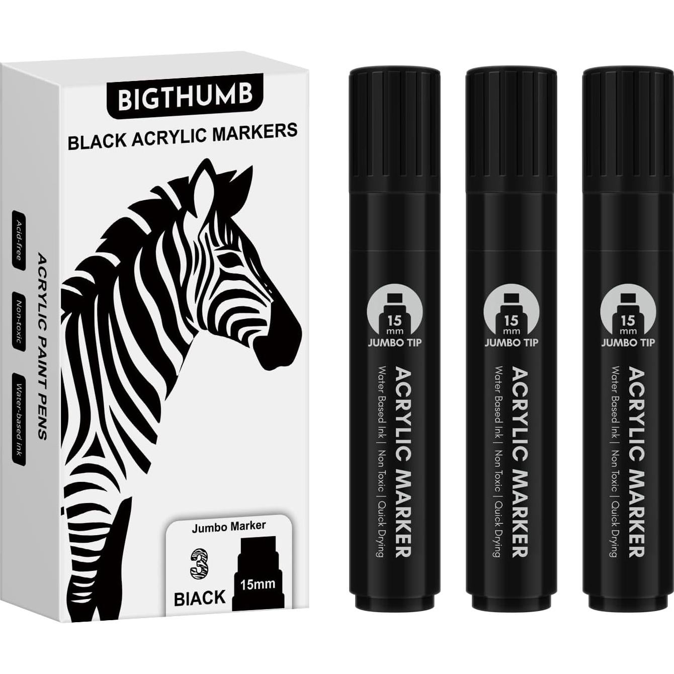 Set de 3 Marcadores Permanentes Jumbo Negros 15mm BIGTHUMB