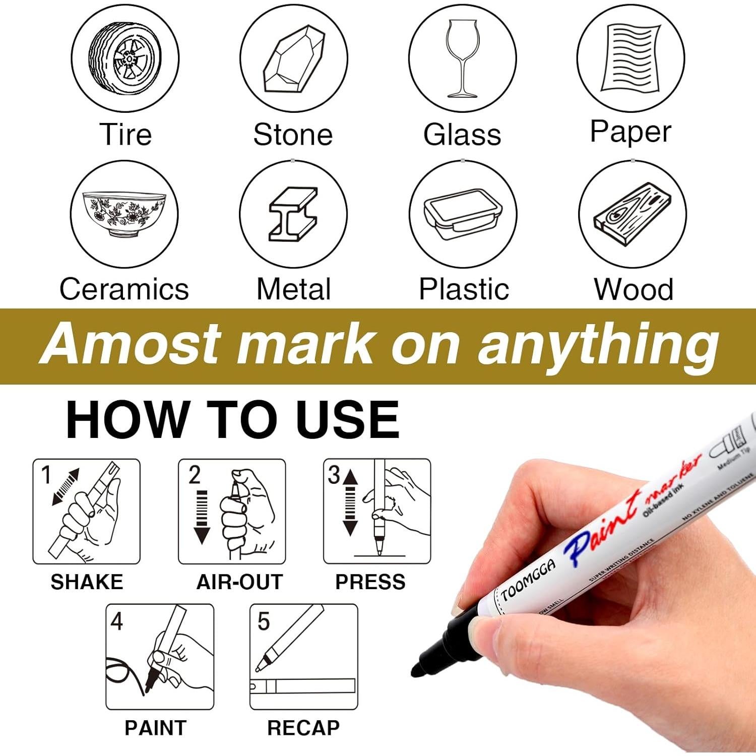Marcadores de Pintura Blanca TOOMGGA - Paquete de 6 Unidades