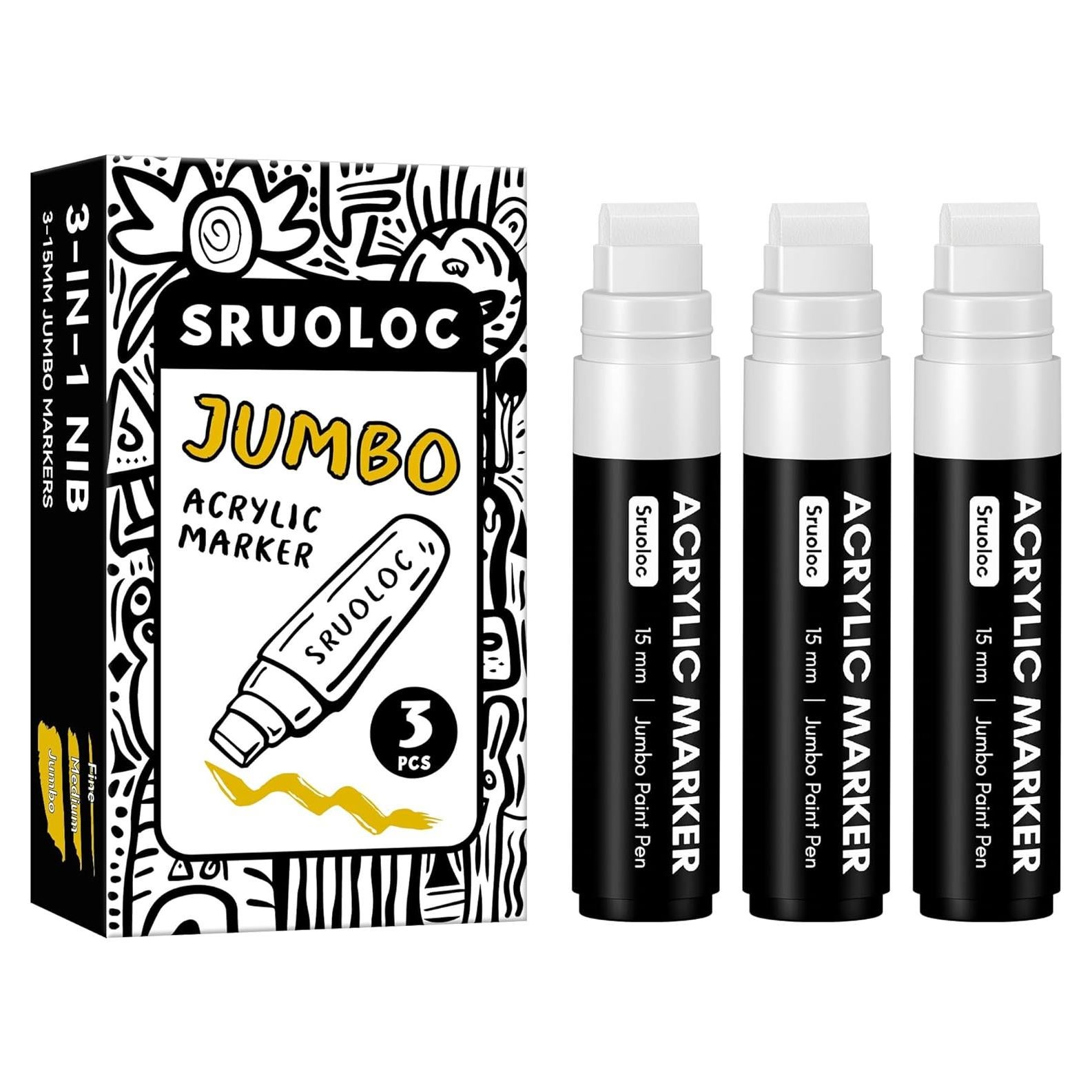 Juego de 3 Marcadores Permanentes Jumbo SRUOLOC Blancos 15mm